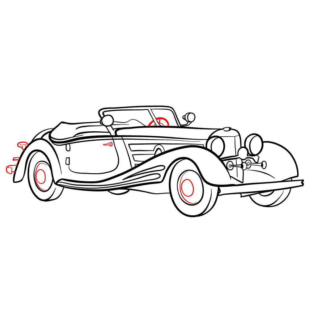 How to draw Mercedes-Benz 540 K Special Roadster 1934 - step 19
