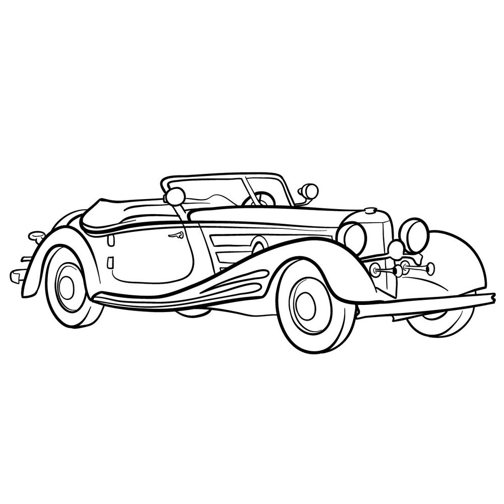Canvas Wall Art Car Sketch - Vintage Car Drawing Generated by AI - Vintage  - Canvas Prints