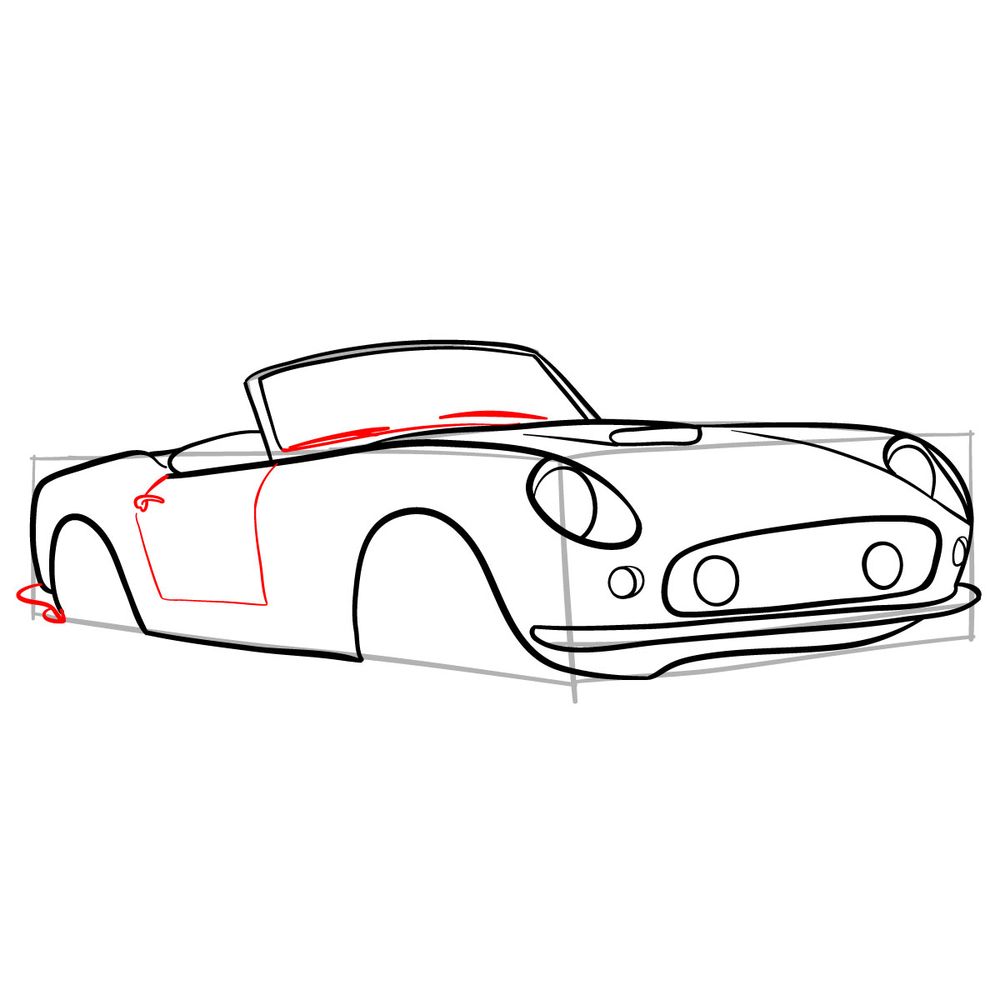 How to draw Ferrari 250 GT Spyder 1962 - step 16
