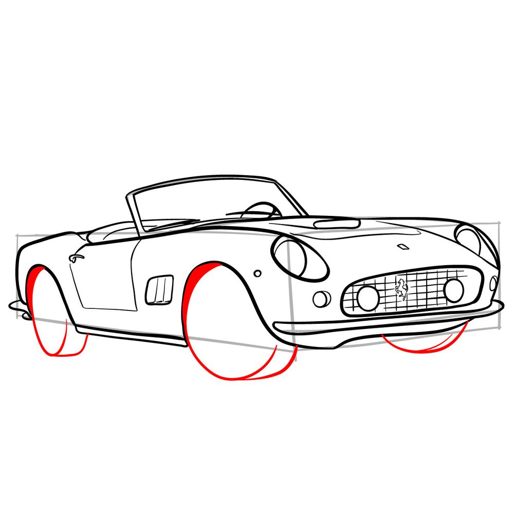 How to draw Ferrari 250 GT Spyder 1962 - step 19