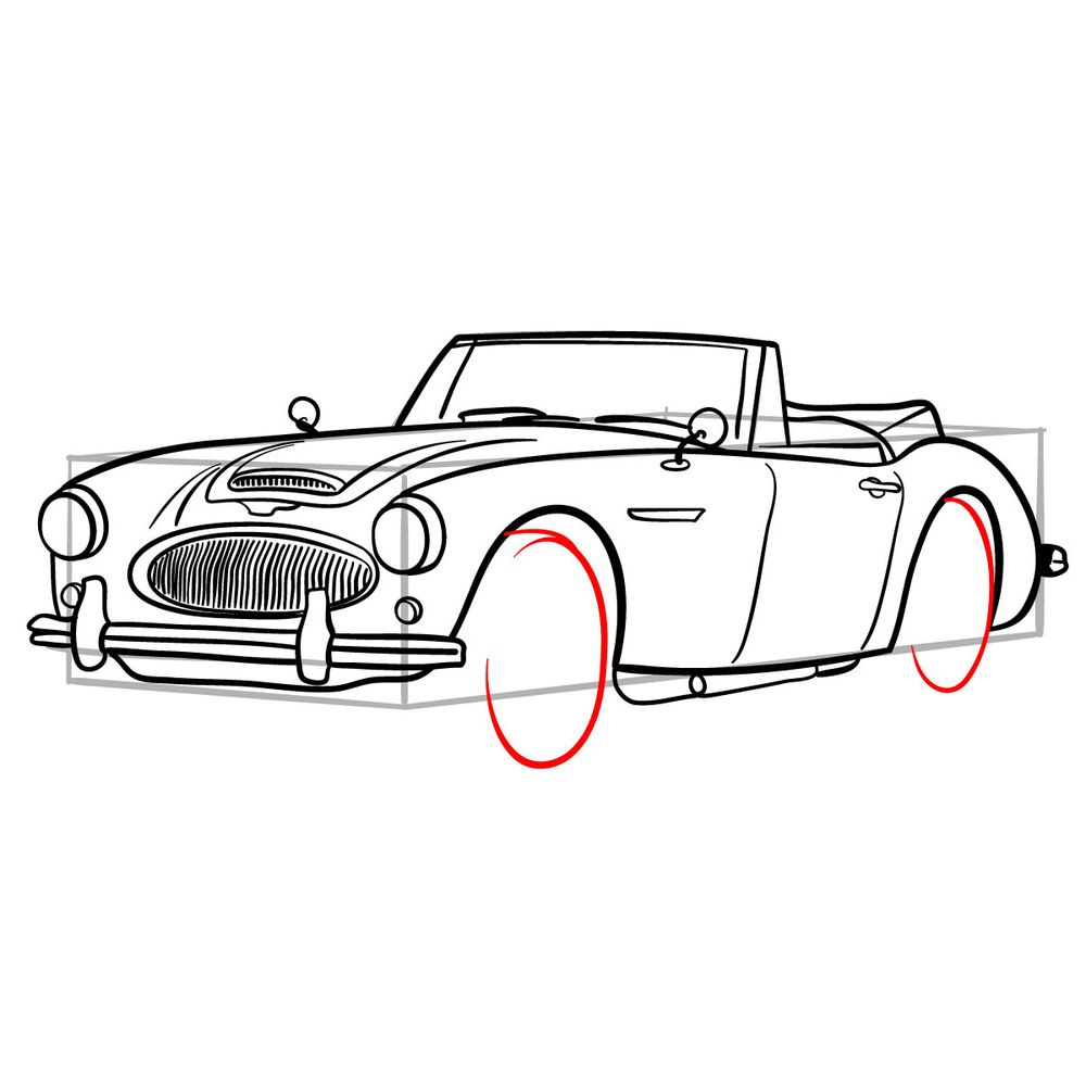 How to draw Austin-Healey 3000 (1959-1967) - step 18