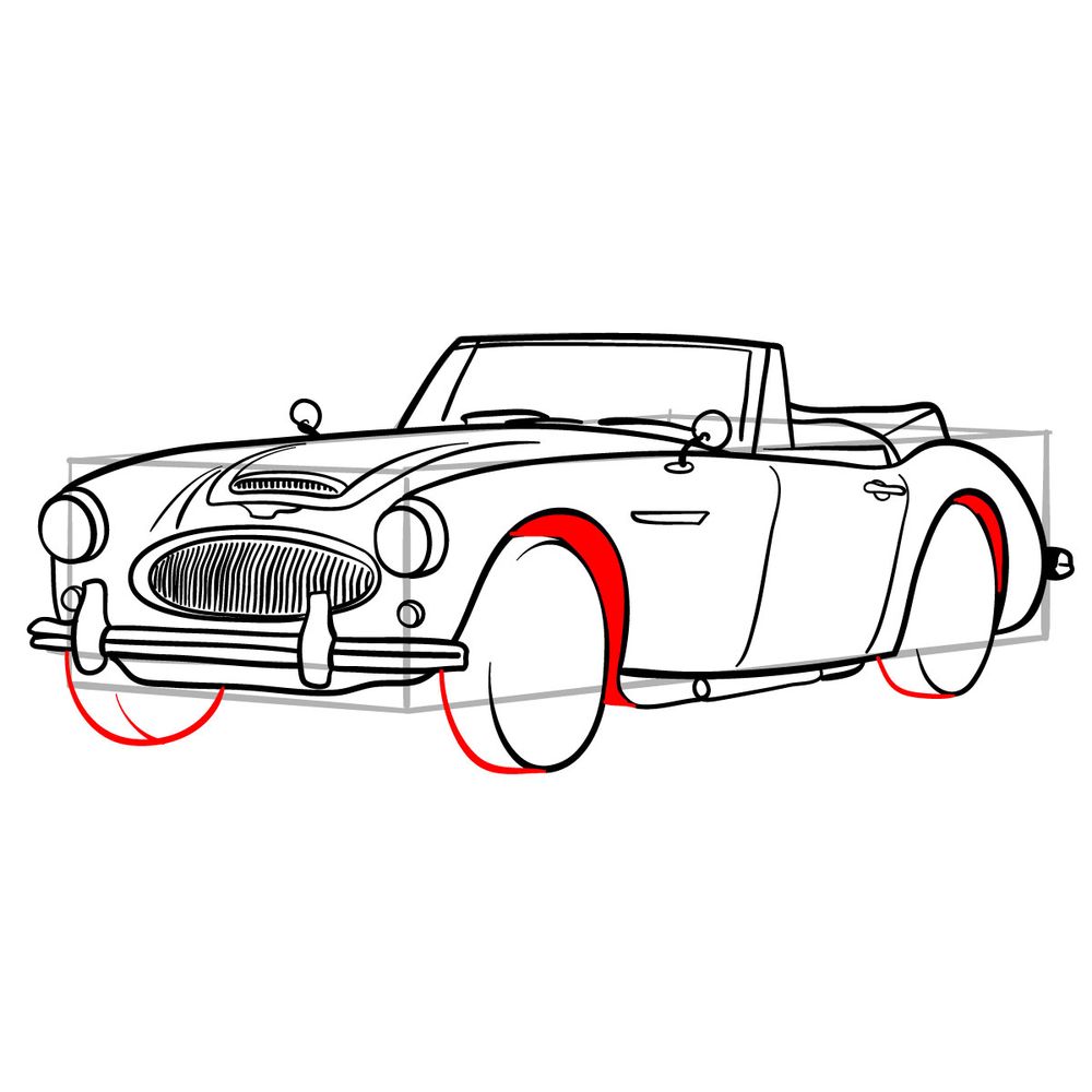 How to draw Austin-Healey 3000 (1959-1967) - step 19