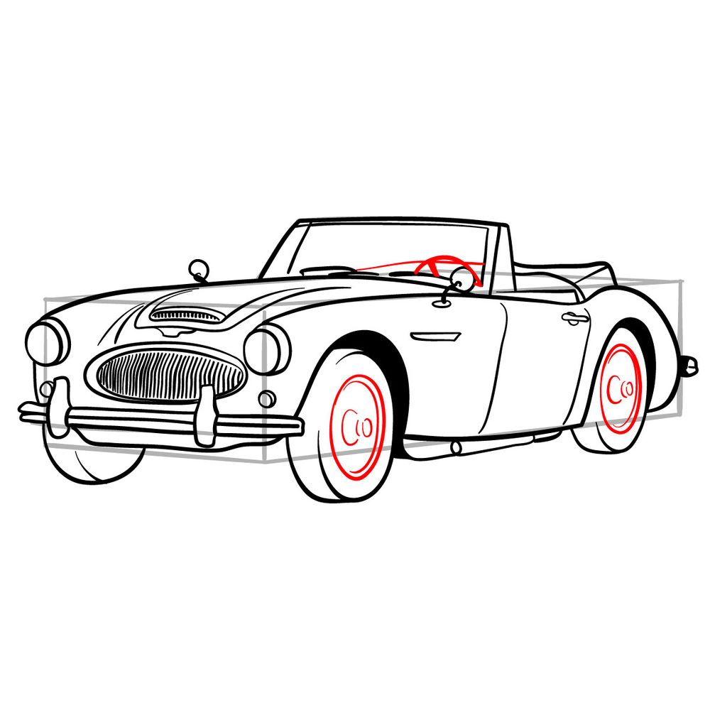 How to draw Austin-Healey 3000 (1959-1967) - step 20