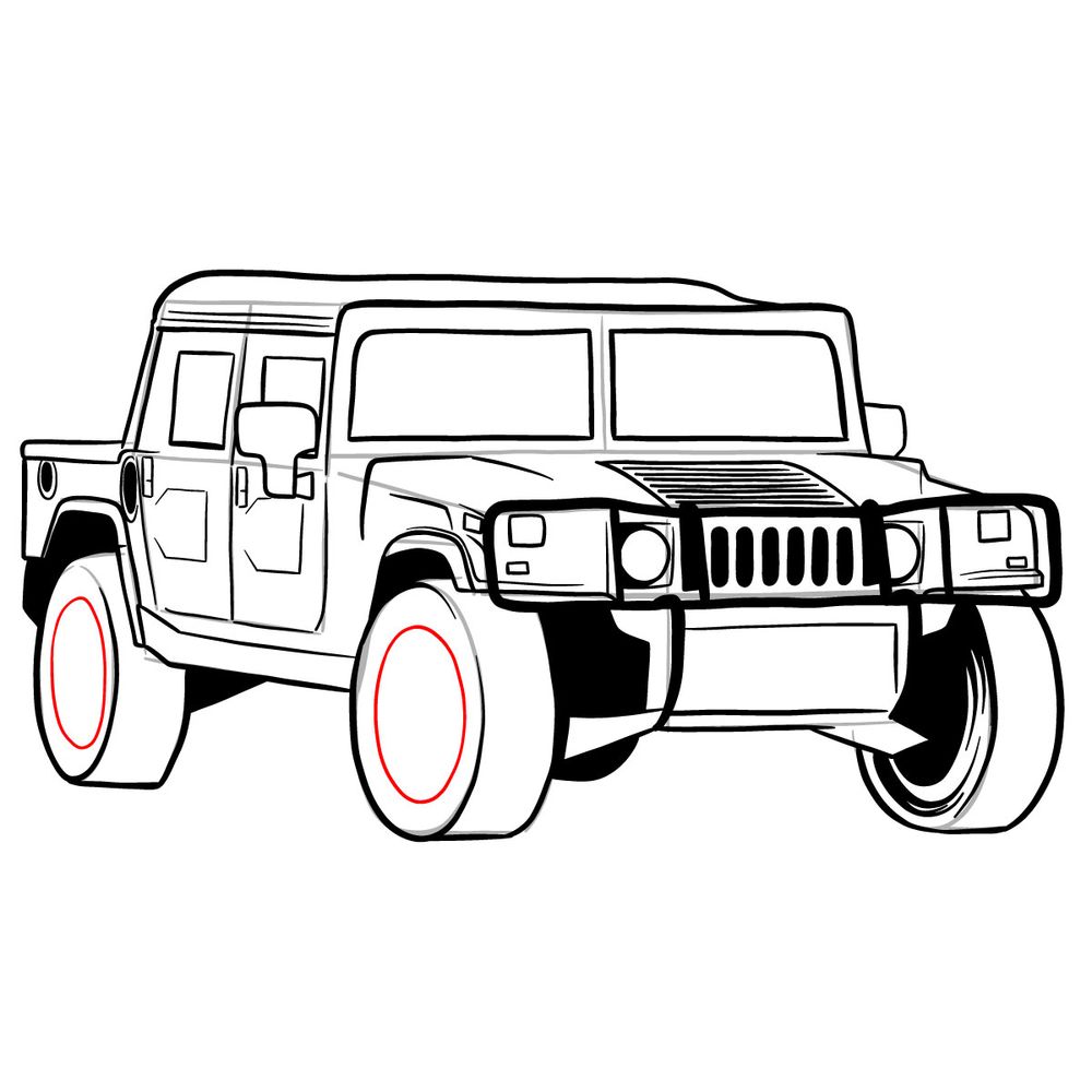 How to draw Hummer H1 Alpha 2006 - step 34