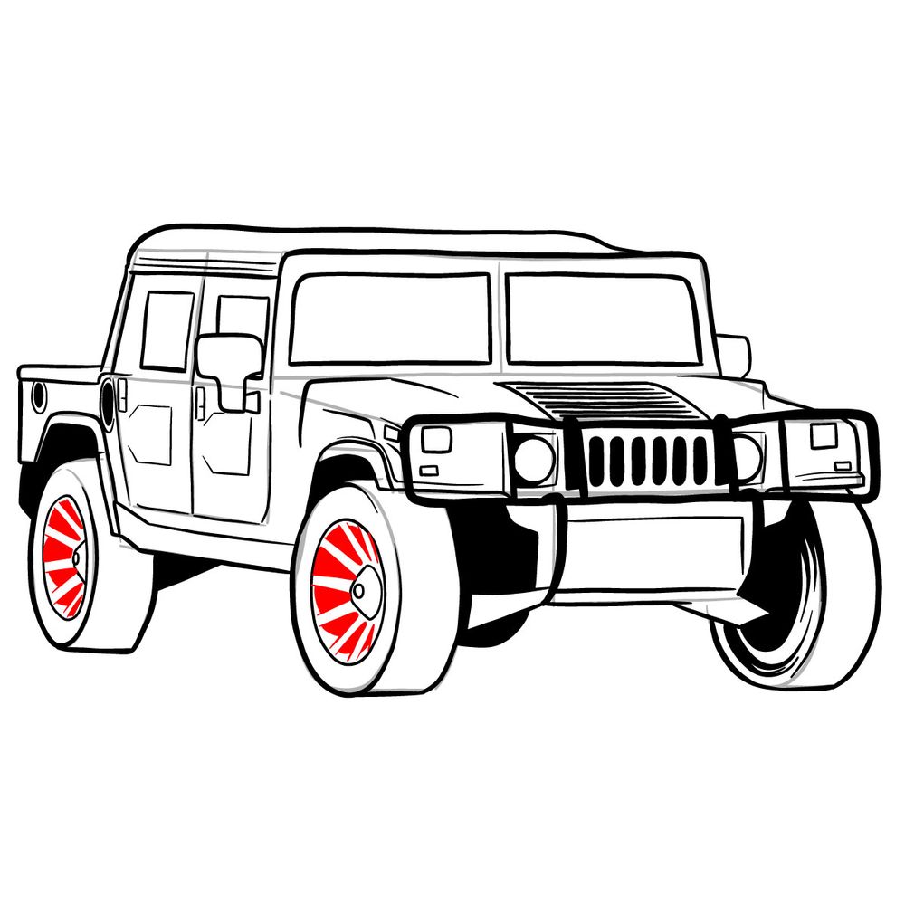 How to draw Hummer H1 Alpha 2006 - step 36