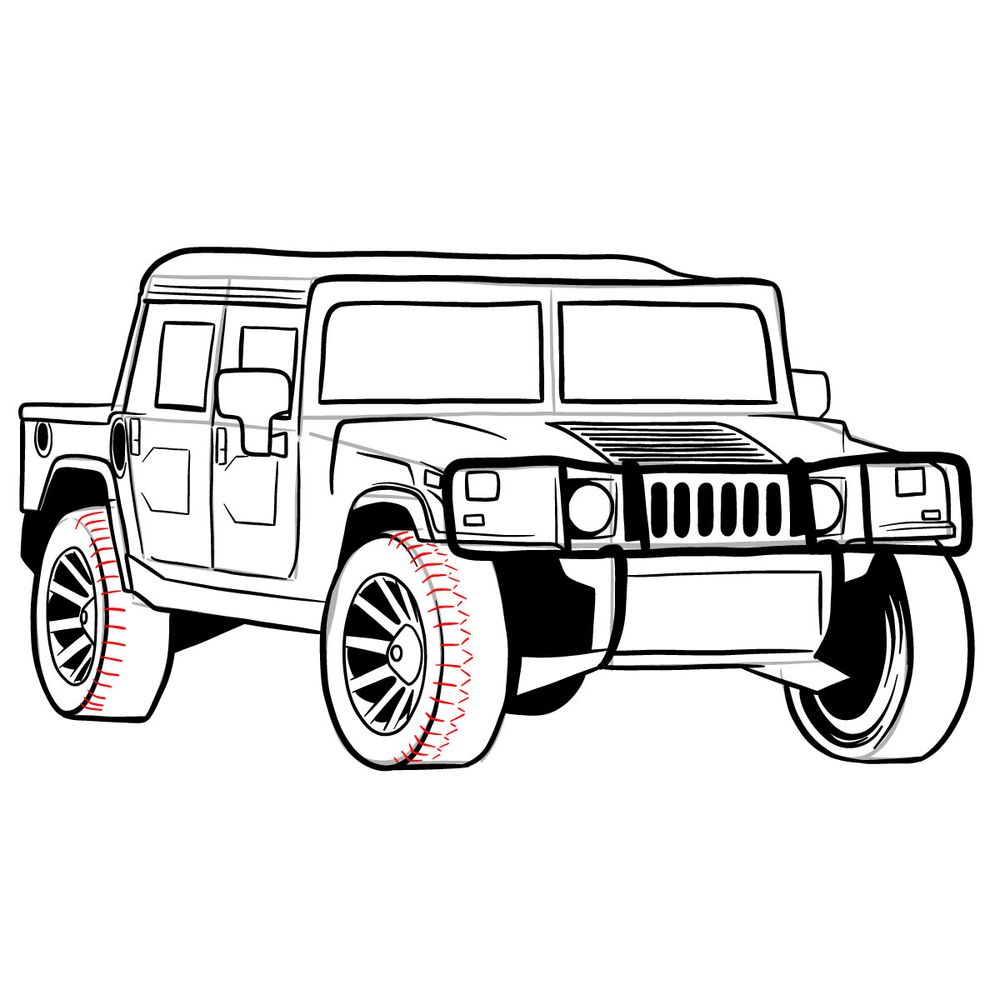 How to draw Hummer H1 Alpha 2006 - step 37