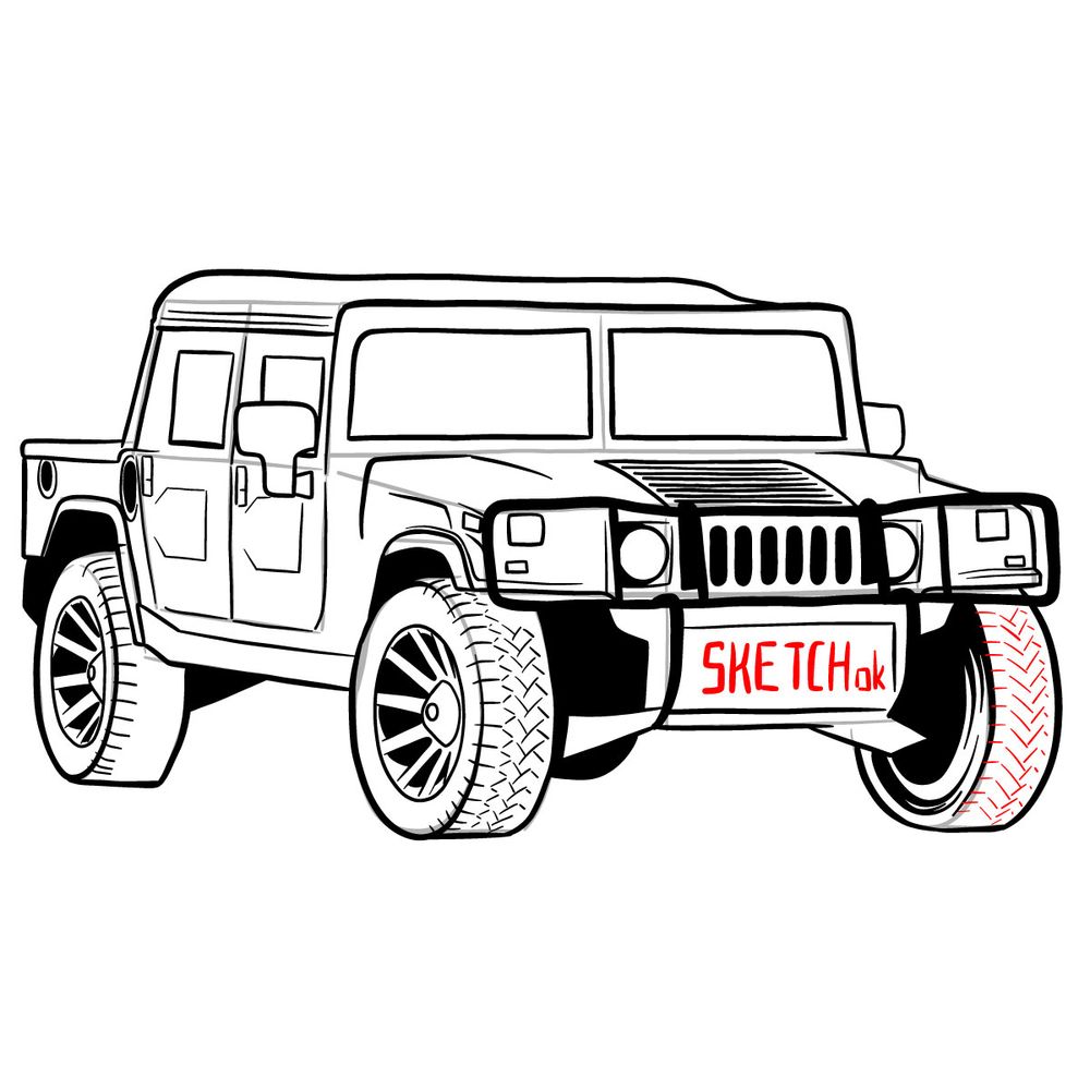 How to draw Hummer H1 Alpha 2006 - step 39