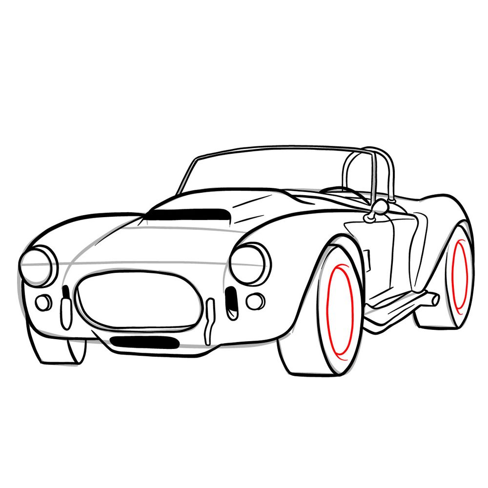 How to draw Shelby Cobra Super Snake - step 22