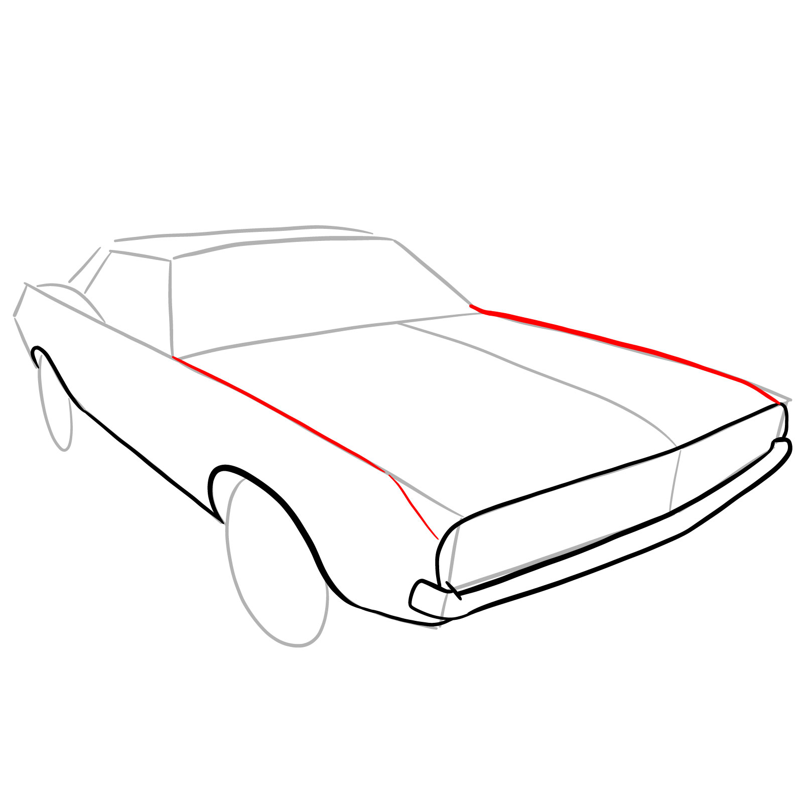 How to draw Dodge Challenger 1970 - step 09