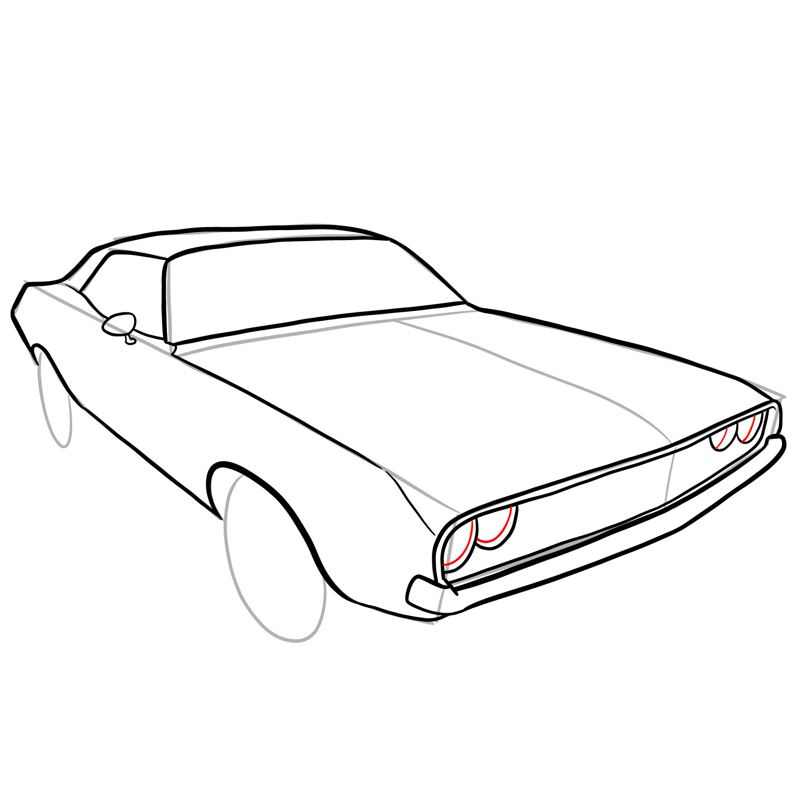 How to draw Dodge Challenger 1970 - step 20