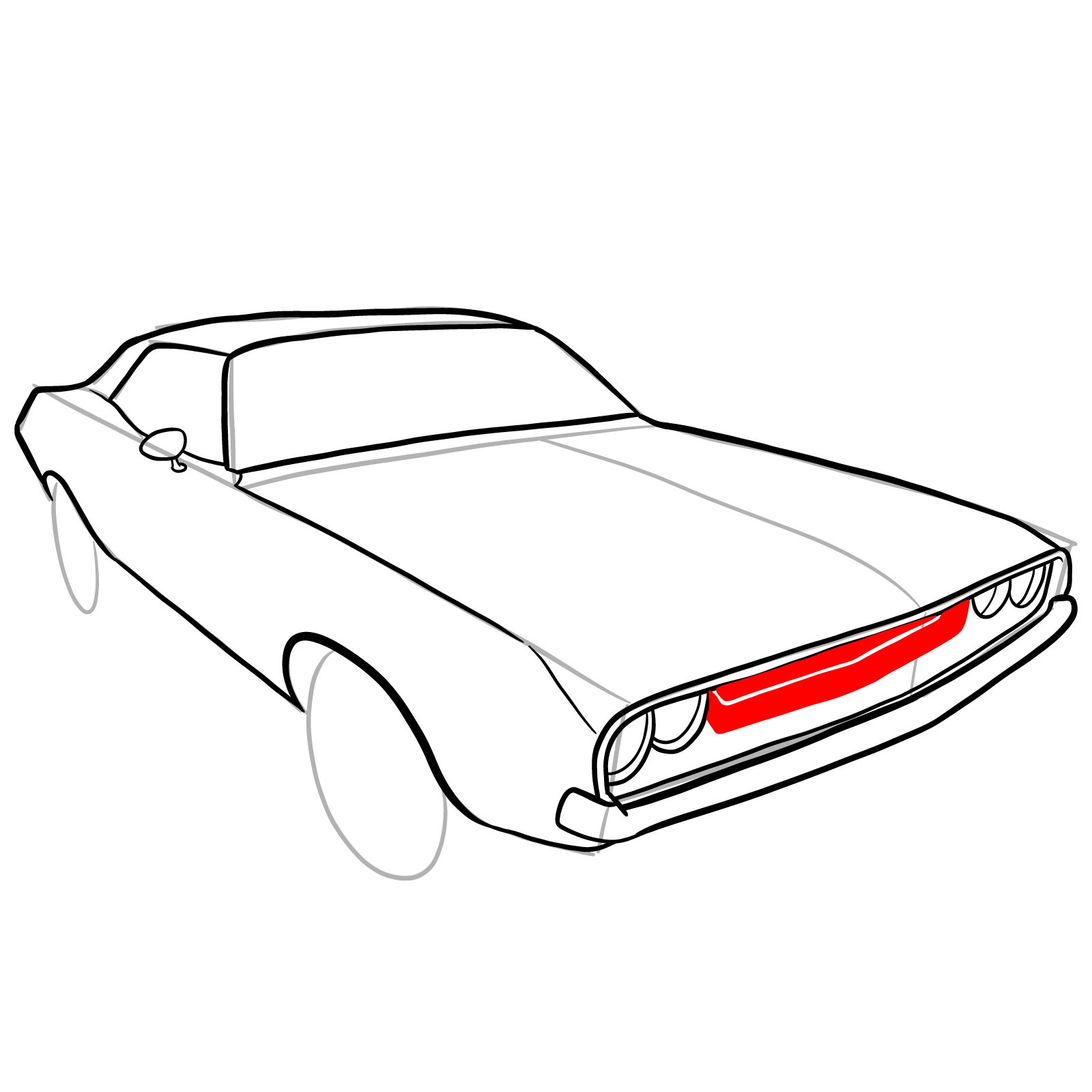 How to draw Dodge Challenger 1970 - step 21
