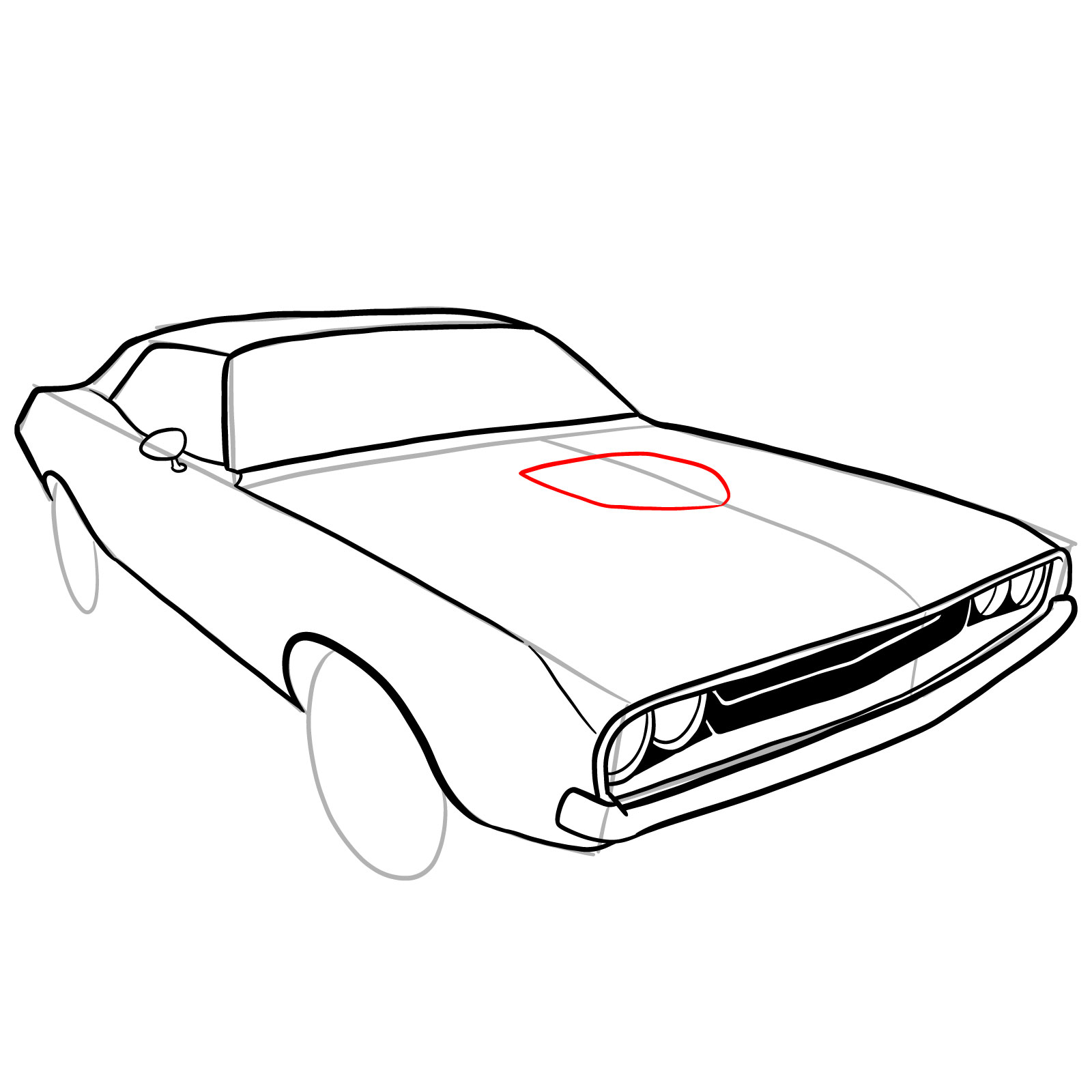 How to draw Dodge Challenger 1970 - step 23