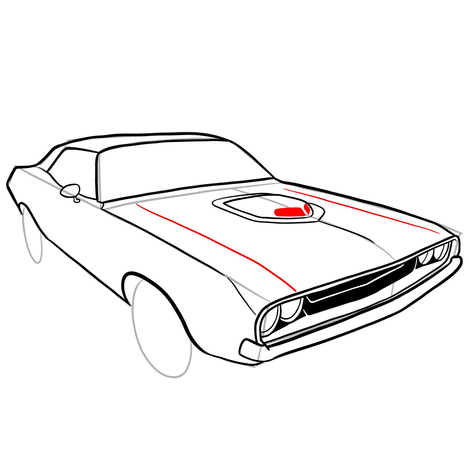 How to draw Dodge Challenger 1970 - step 25