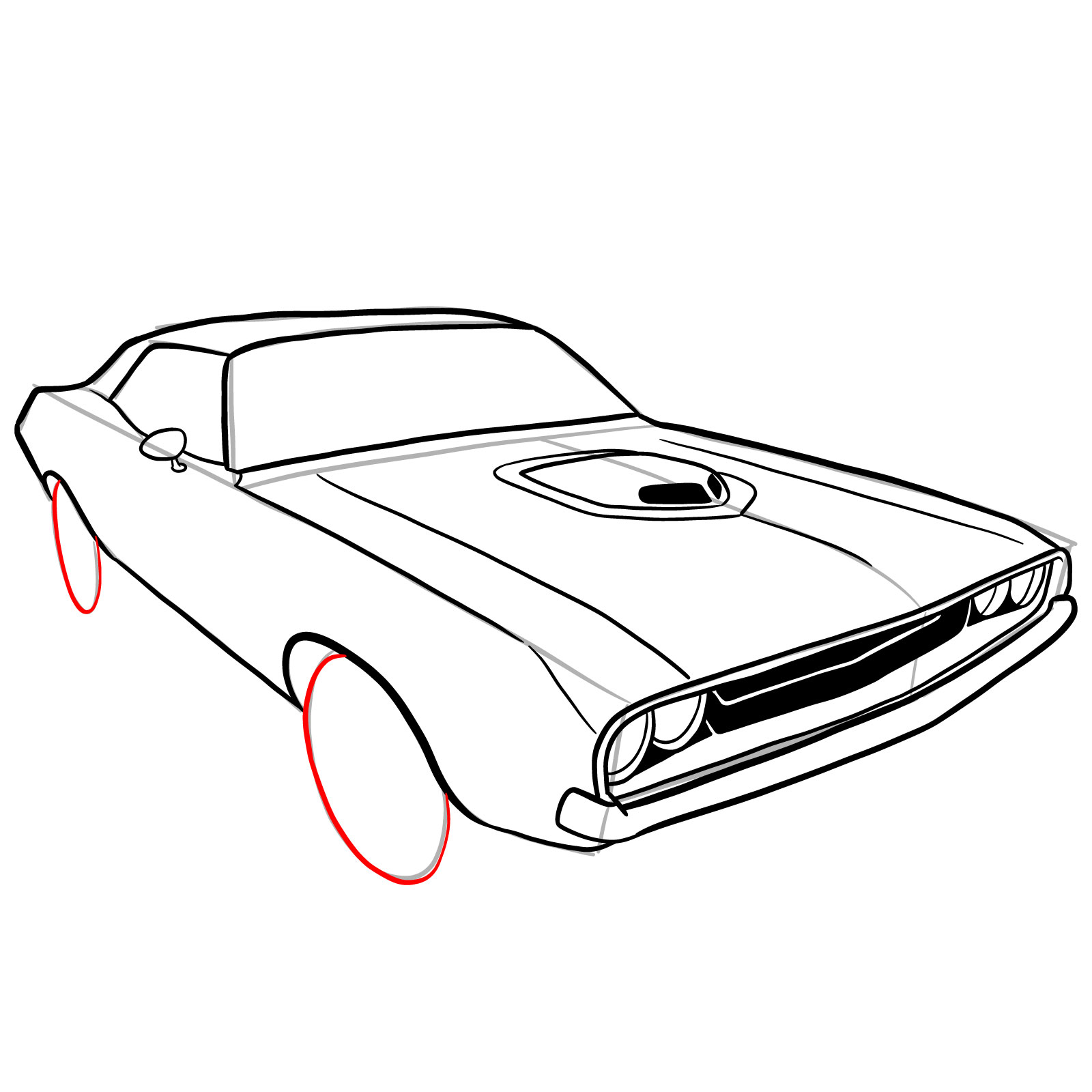 How to draw Dodge Challenger 1970 - step 26