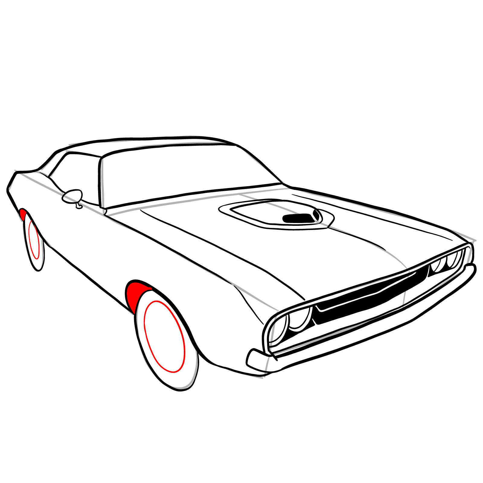 How to draw Dodge Challenger 1970 - step 27