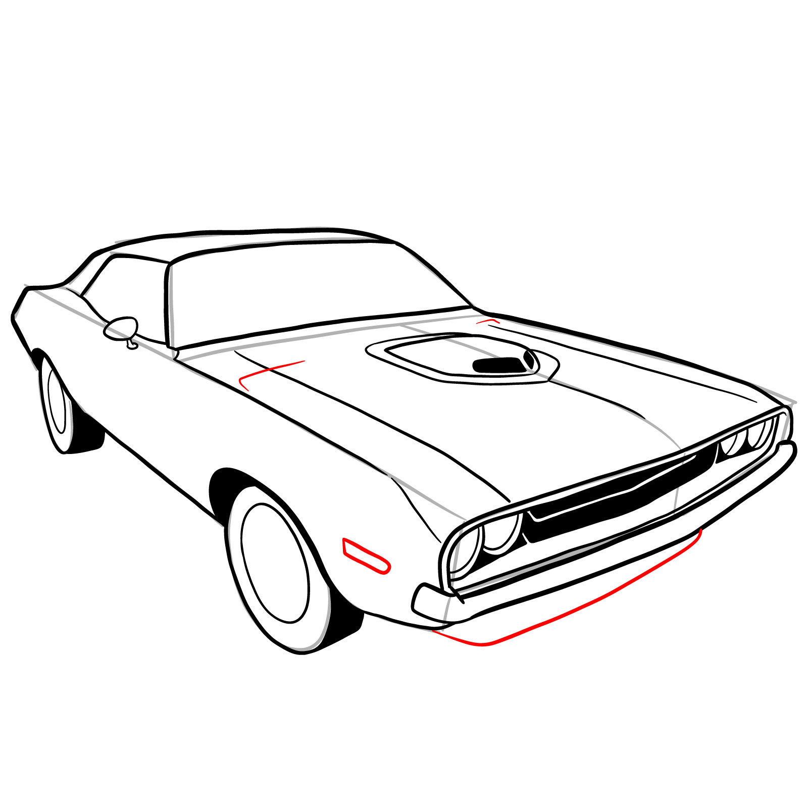 How to draw Dodge Challenger 1970 - step 29