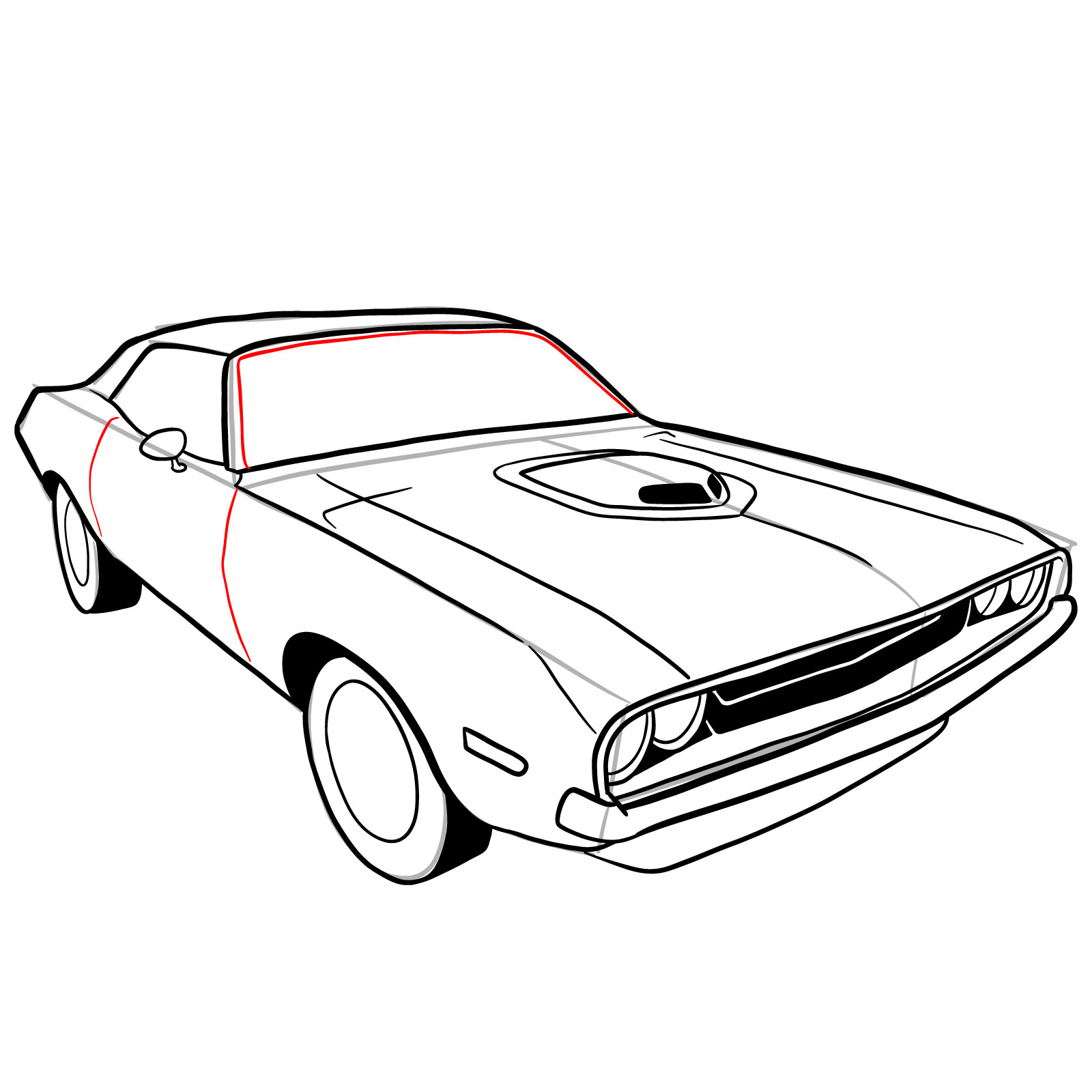 How to draw Dodge Challenger 1970 - step 30