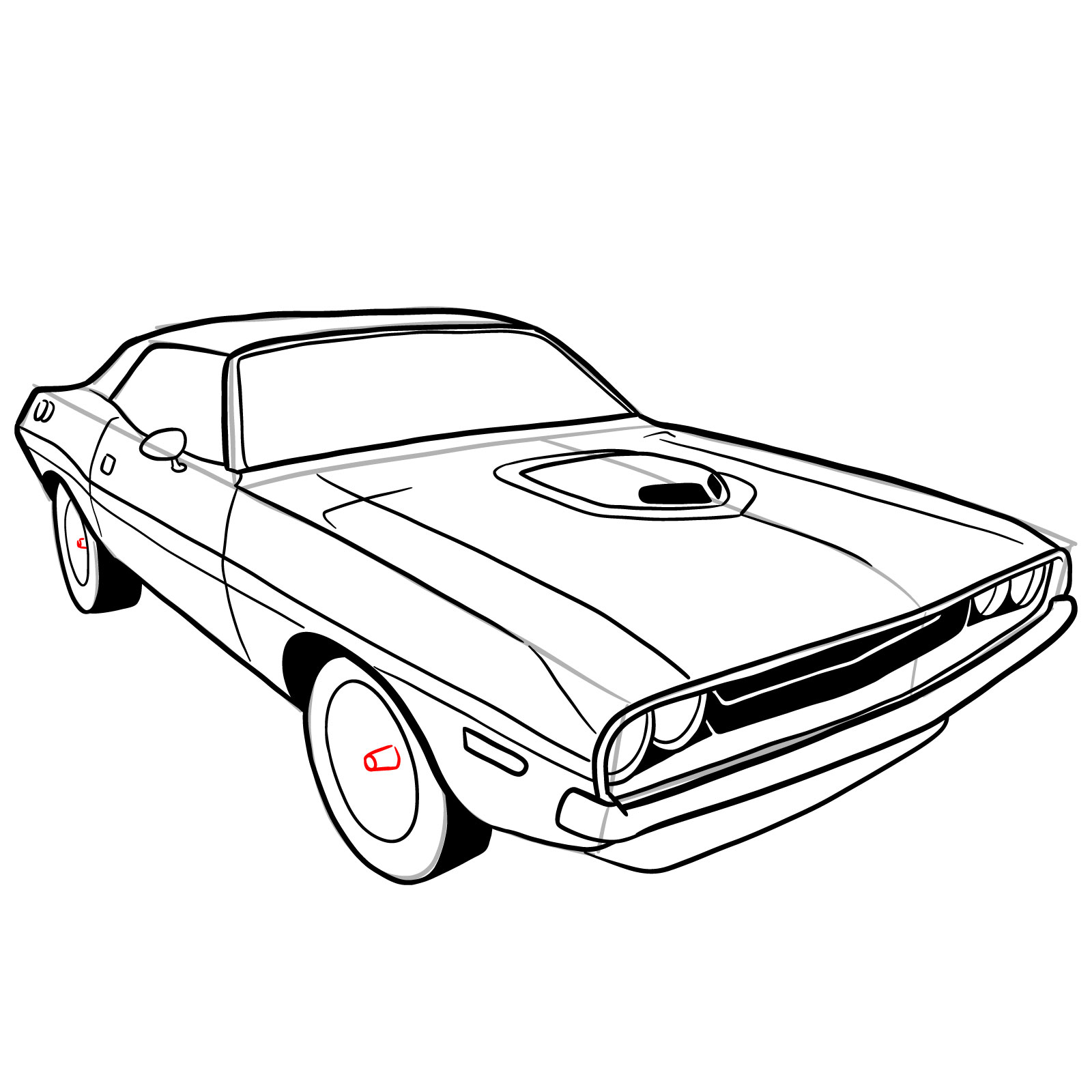 How to draw Dodge Challenger 1970 - step 32