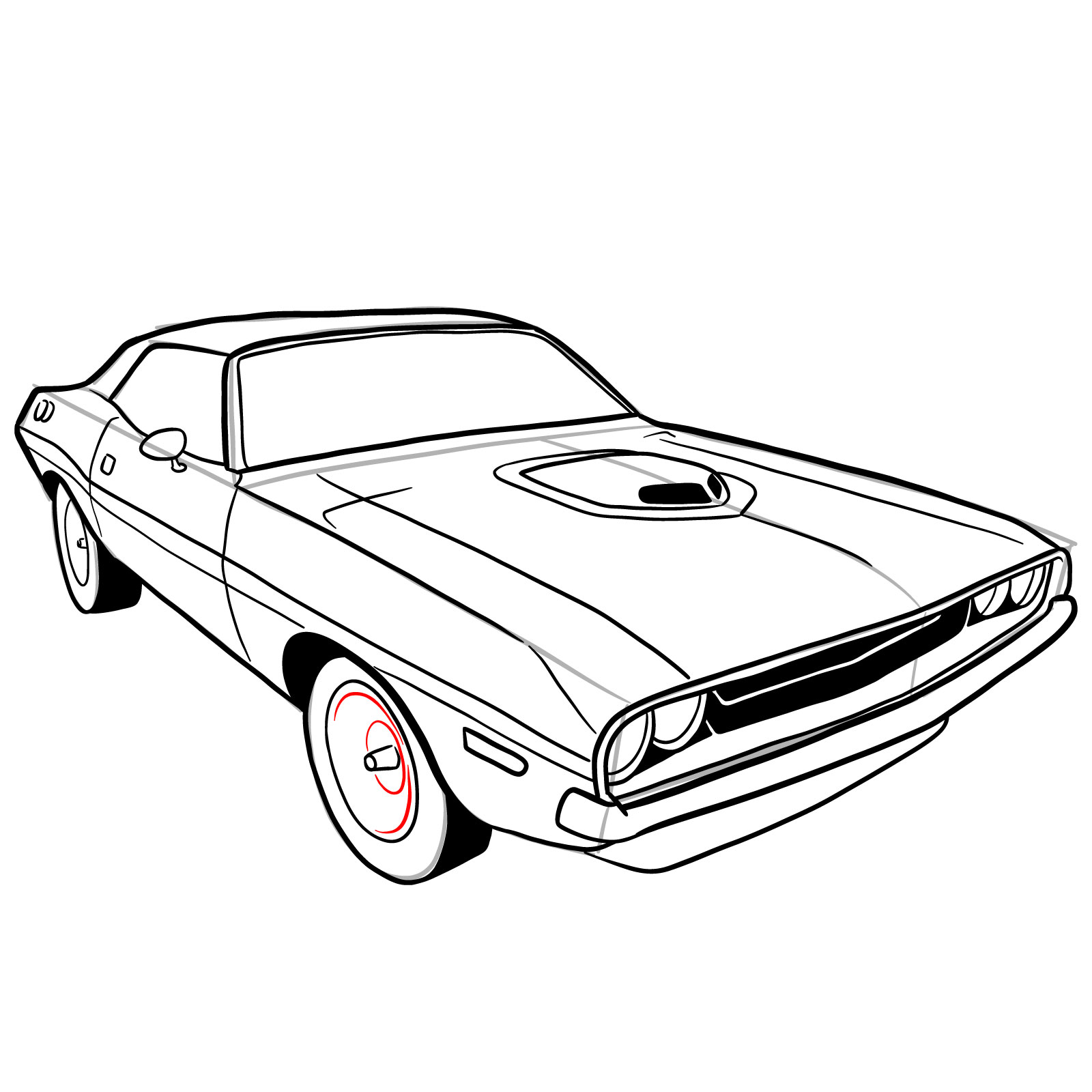 How to draw Dodge Challenger 1970 - step 33