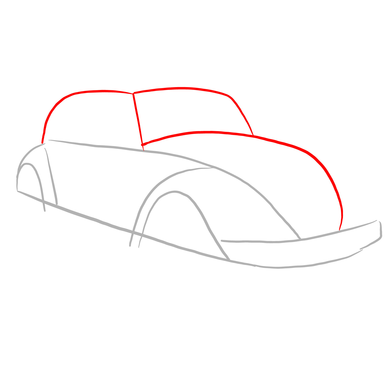 How to draw Volkswagen Beetle 1972 - step 02
