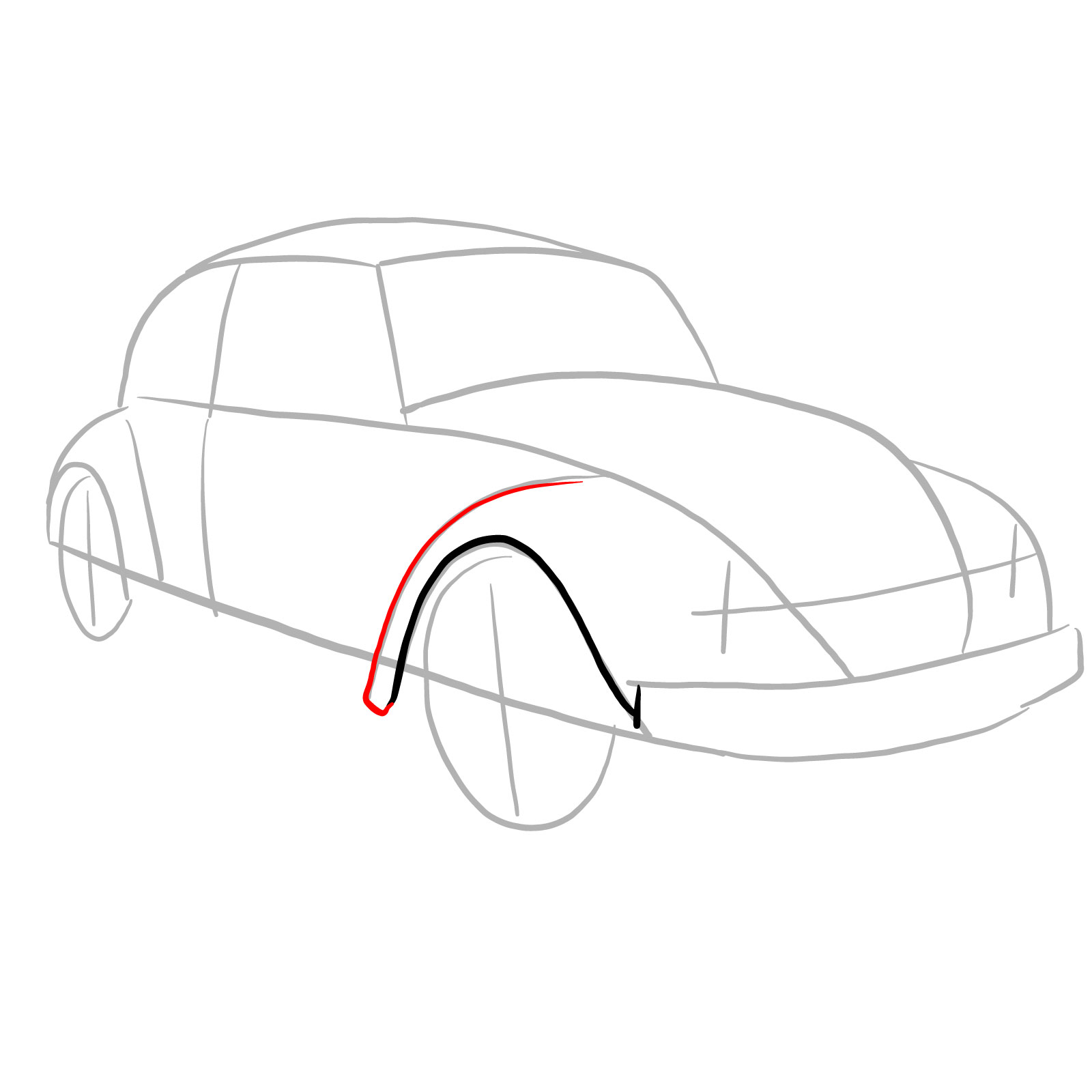 How to draw Volkswagen Beetle 1972 - step 05