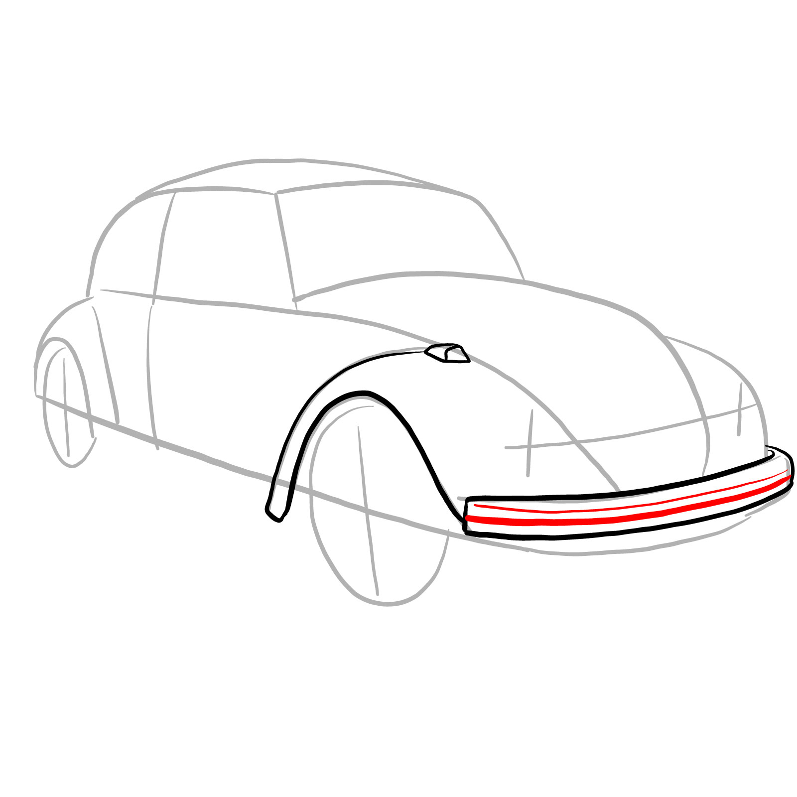 How to draw Volkswagen Beetle 1972 - step 09