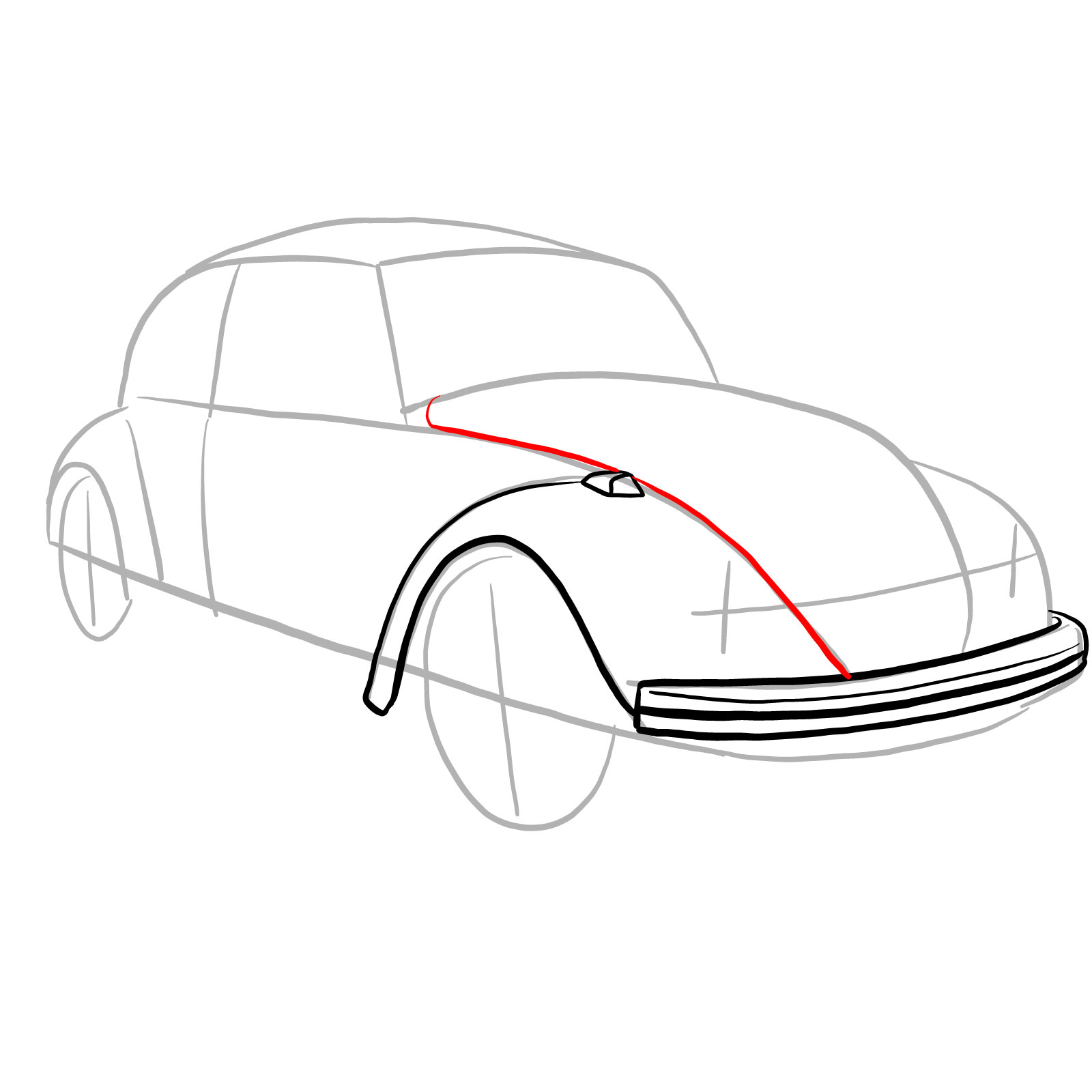 How to draw Volkswagen Beetle 1972 - step 10