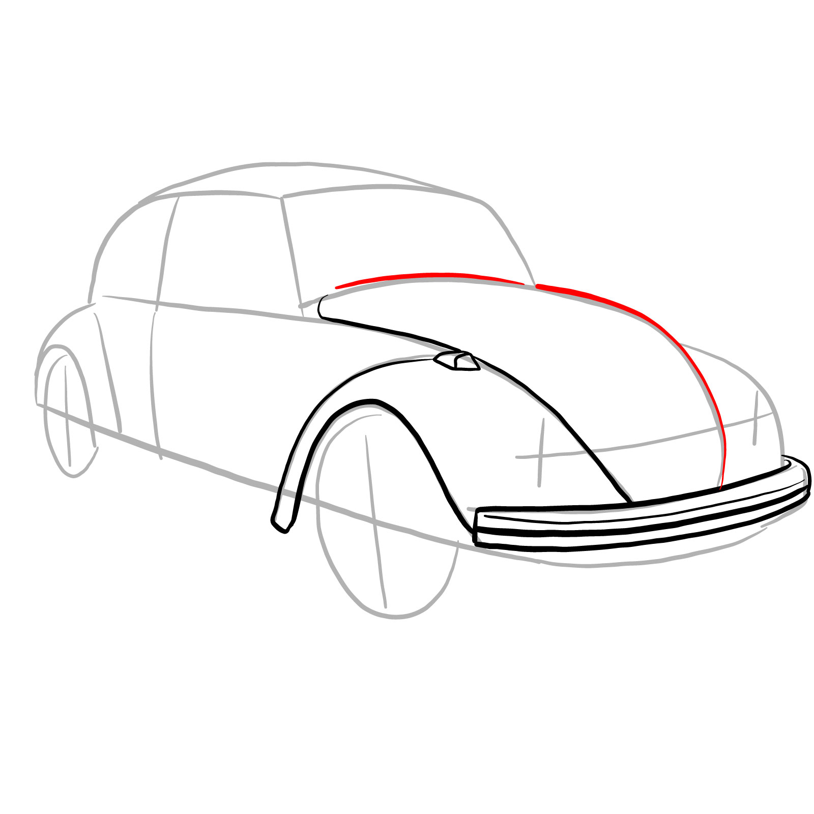How to draw Volkswagen Beetle 1972 - step 11