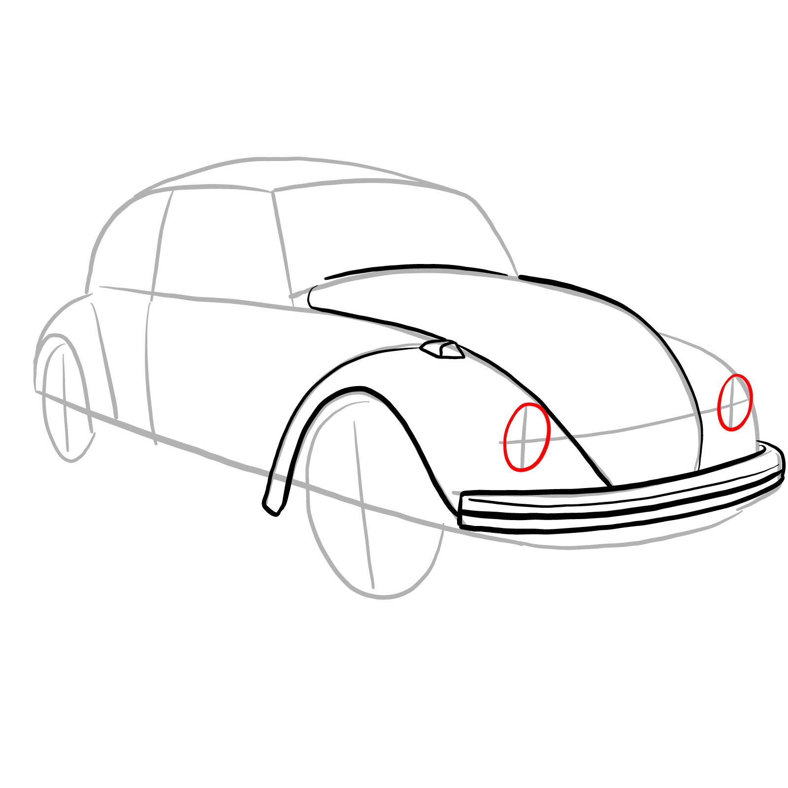 How to draw Volkswagen Beetle 1972 - step 12