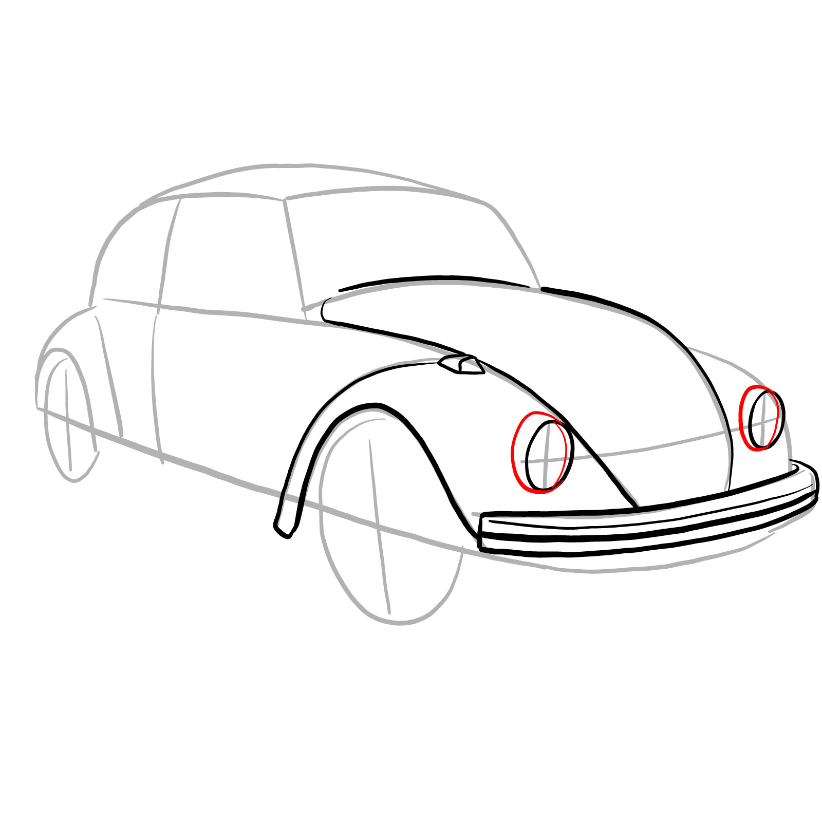 How to draw Volkswagen Beetle 1972 - step 13