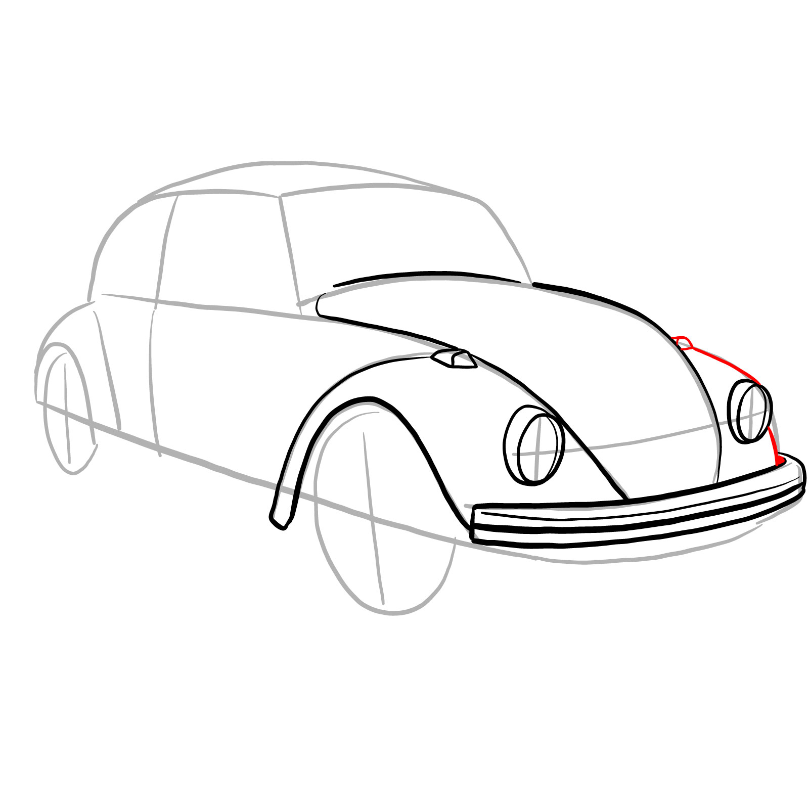 How to draw Volkswagen Beetle 1972 - step 14