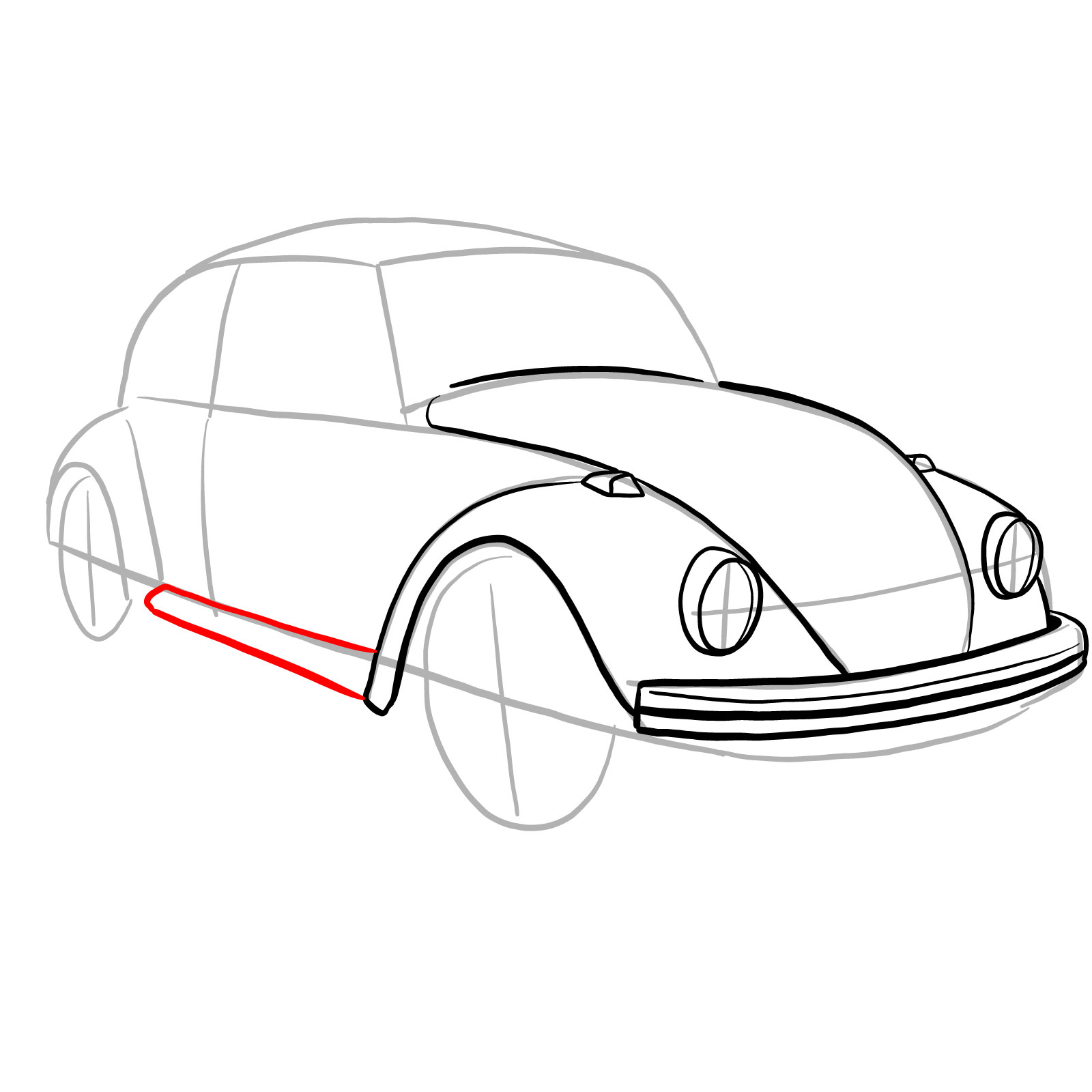 How to draw Volkswagen Beetle 1972 - step 15