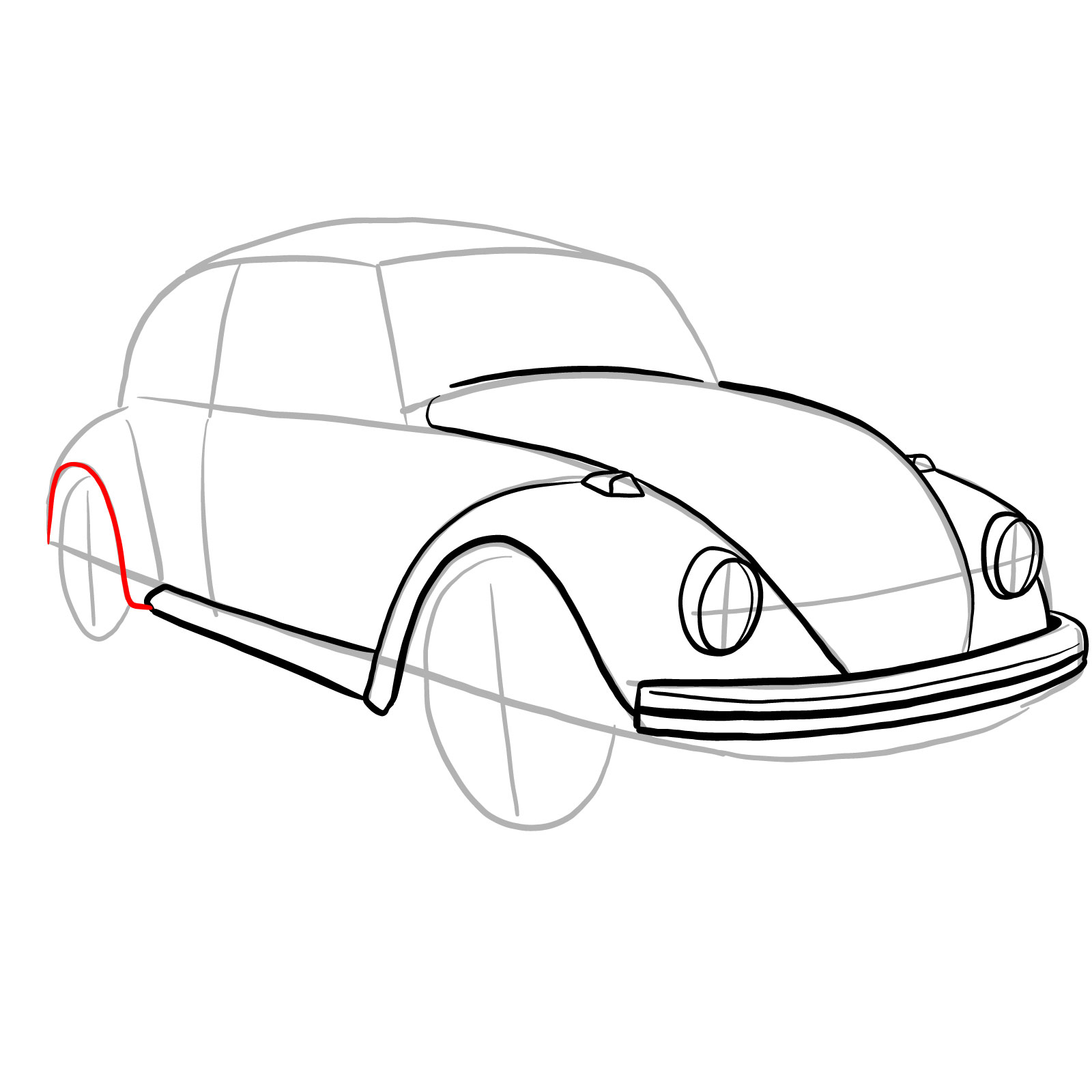 How to draw Volkswagen Beetle 1972 - step 16