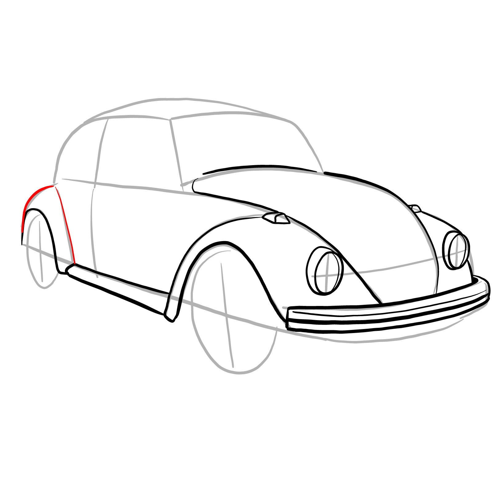 How to draw Volkswagen Beetle 1972 - step 17