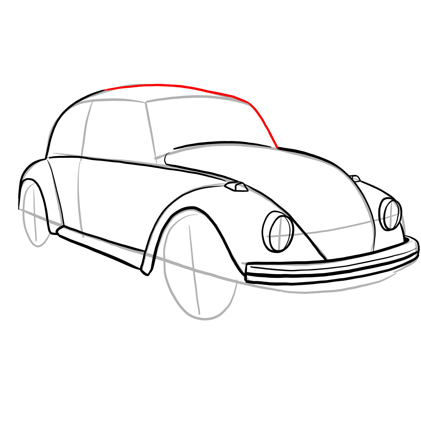 How to draw Volkswagen Beetle 1972 - step 19