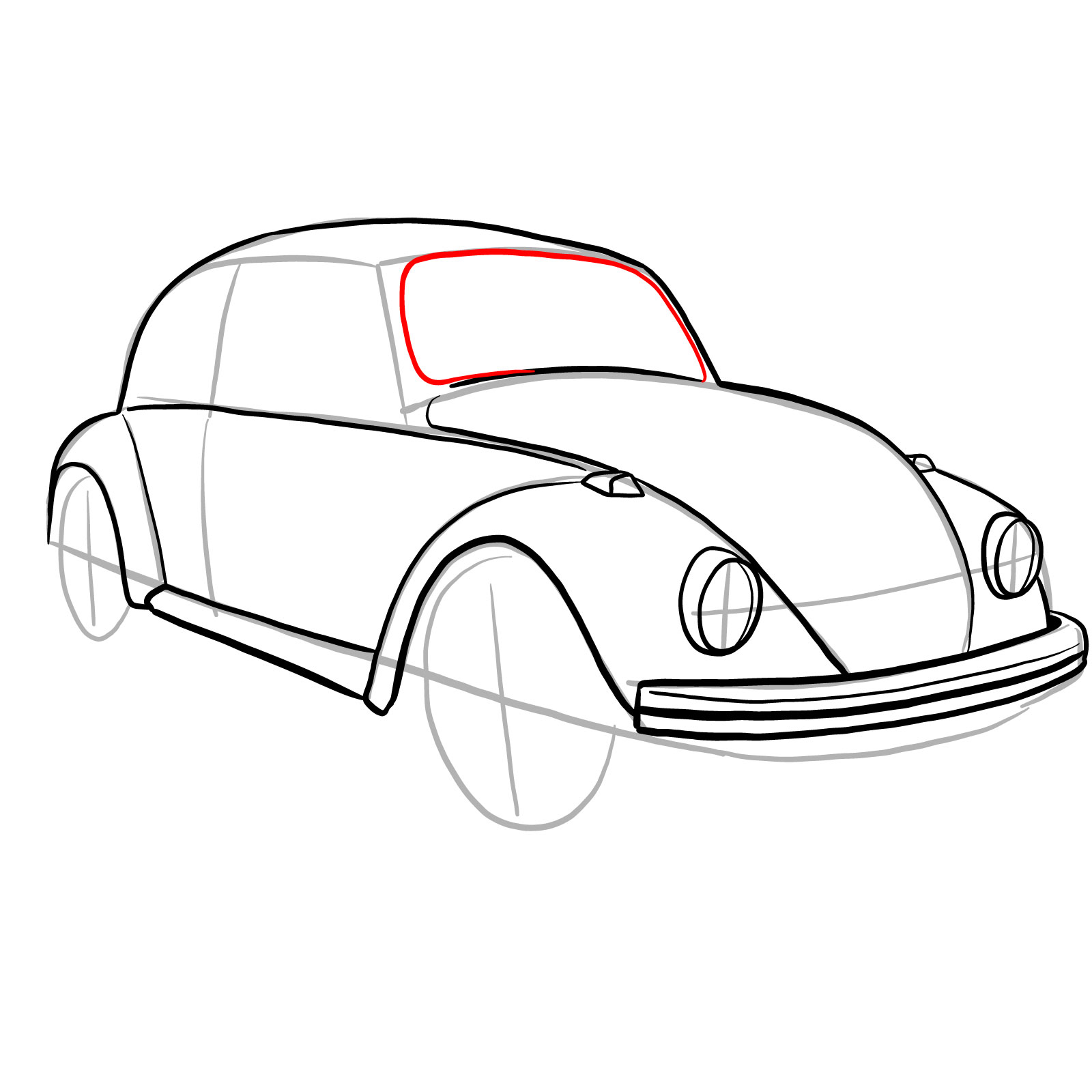 How to draw Volkswagen Beetle 1972 - step 20