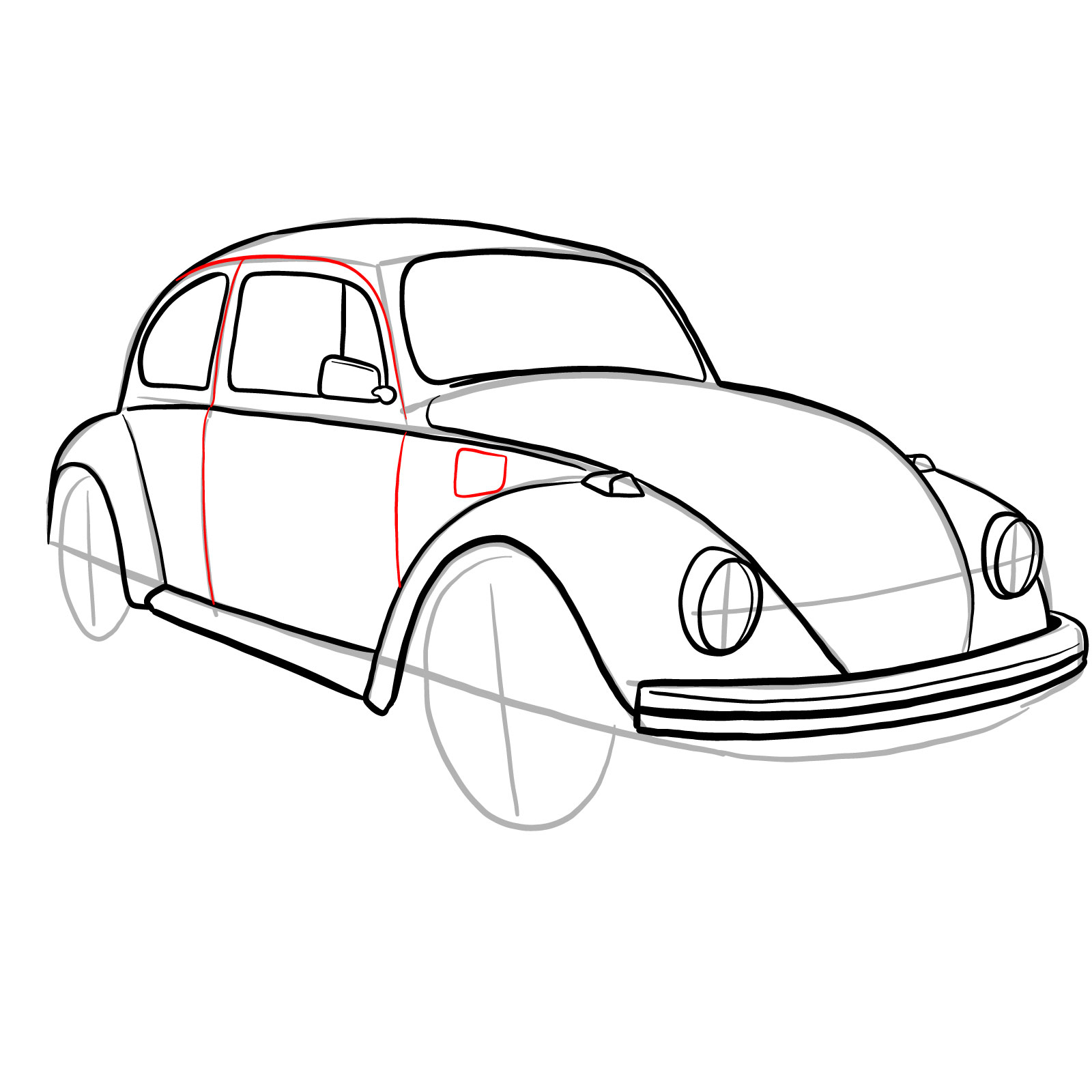 How to draw Volkswagen Beetle 1972 - step 23