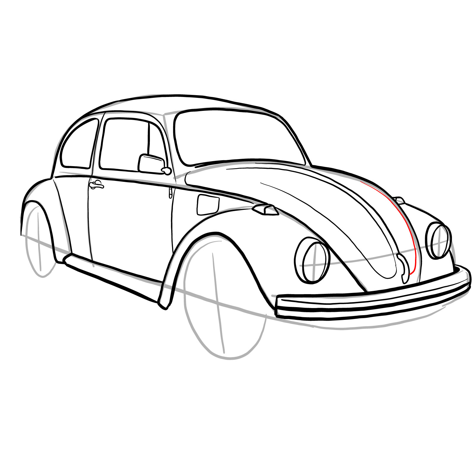 How to draw Volkswagen Beetle 1972 - step 26