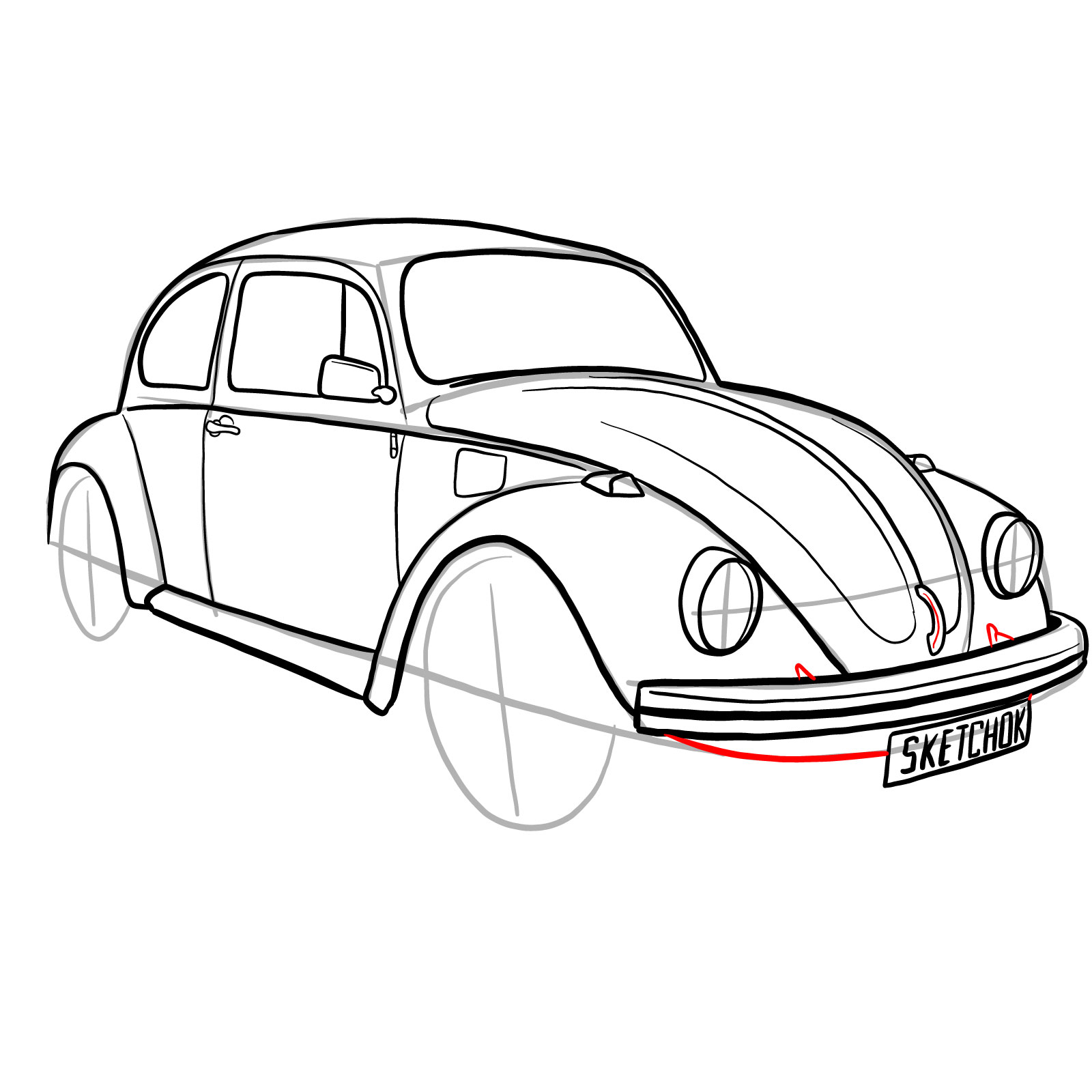 How to draw Volkswagen Beetle 1972 - step 28