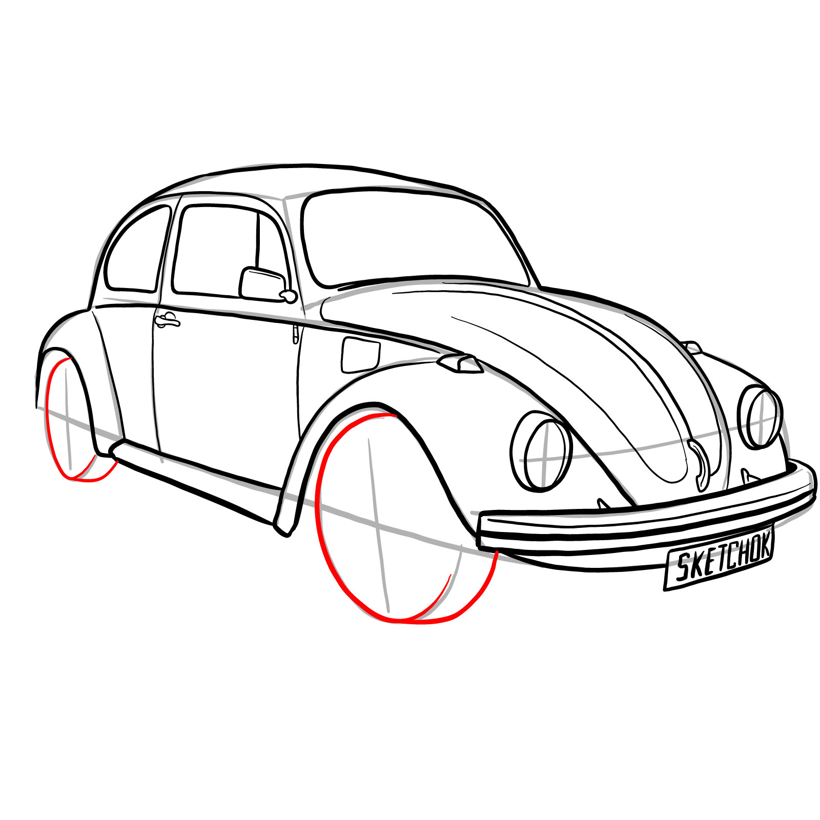 How to draw Volkswagen Beetle 1972 - step 29