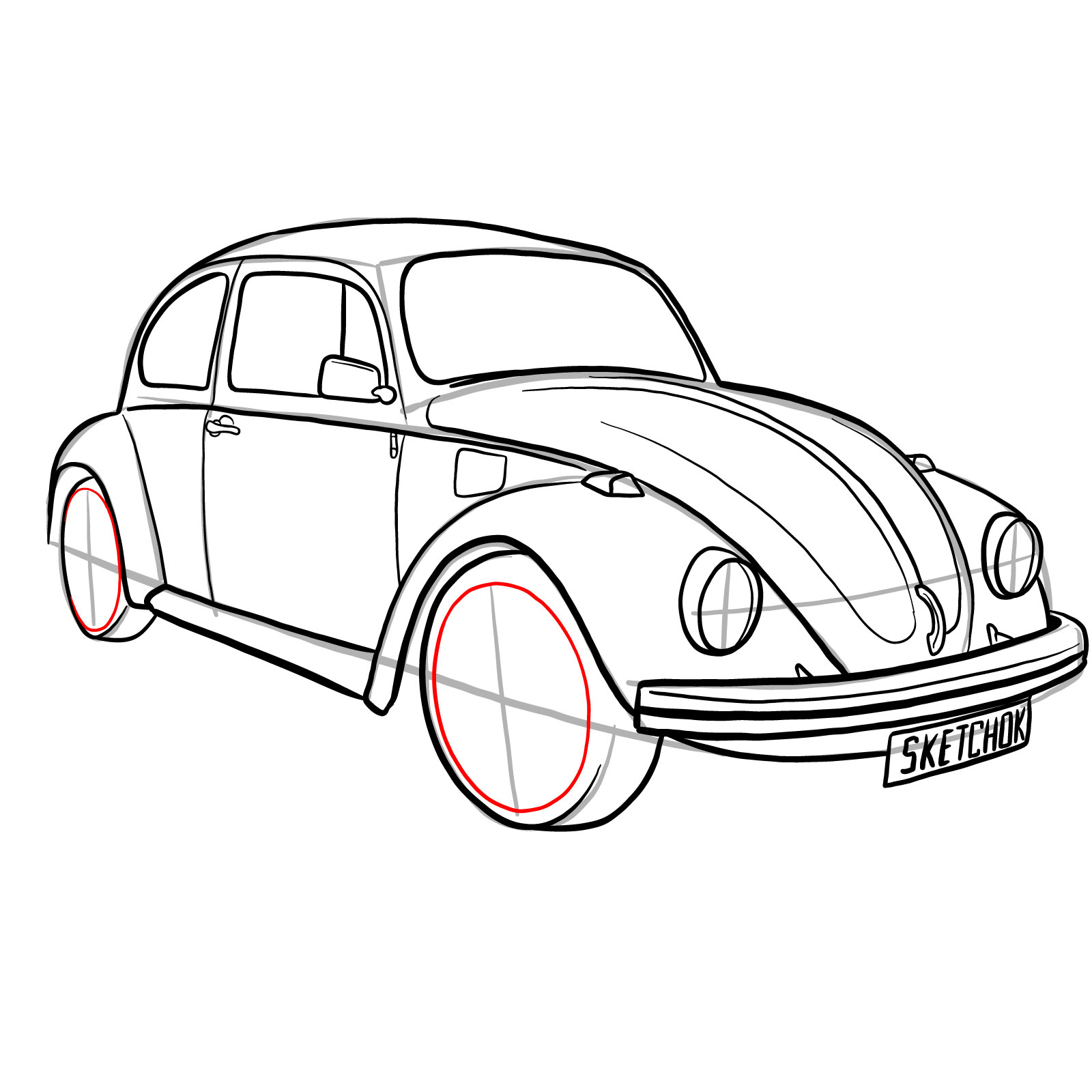 How to draw Volkswagen Beetle 1972 - step 30