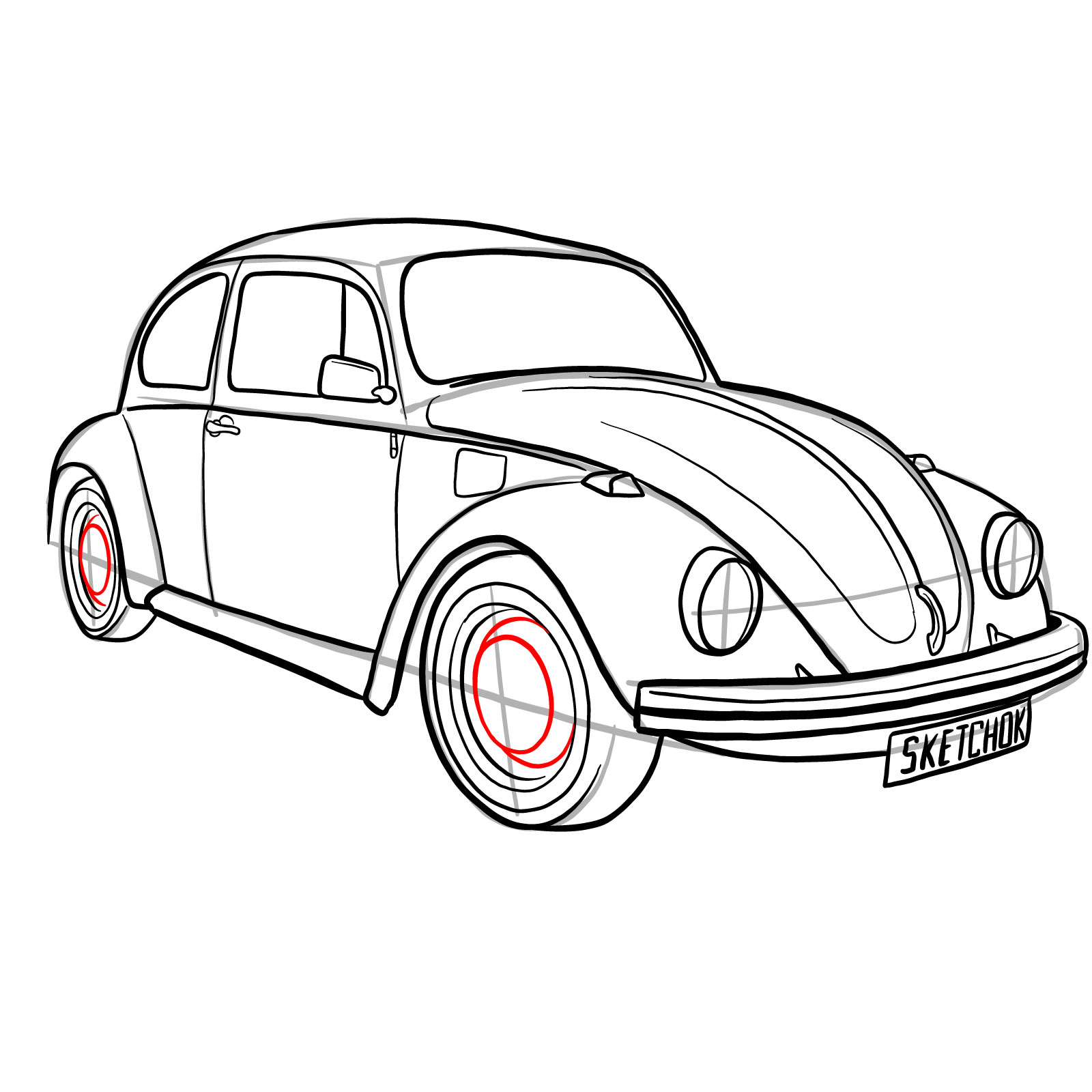 How to draw Volkswagen Beetle 1972 - step 32
