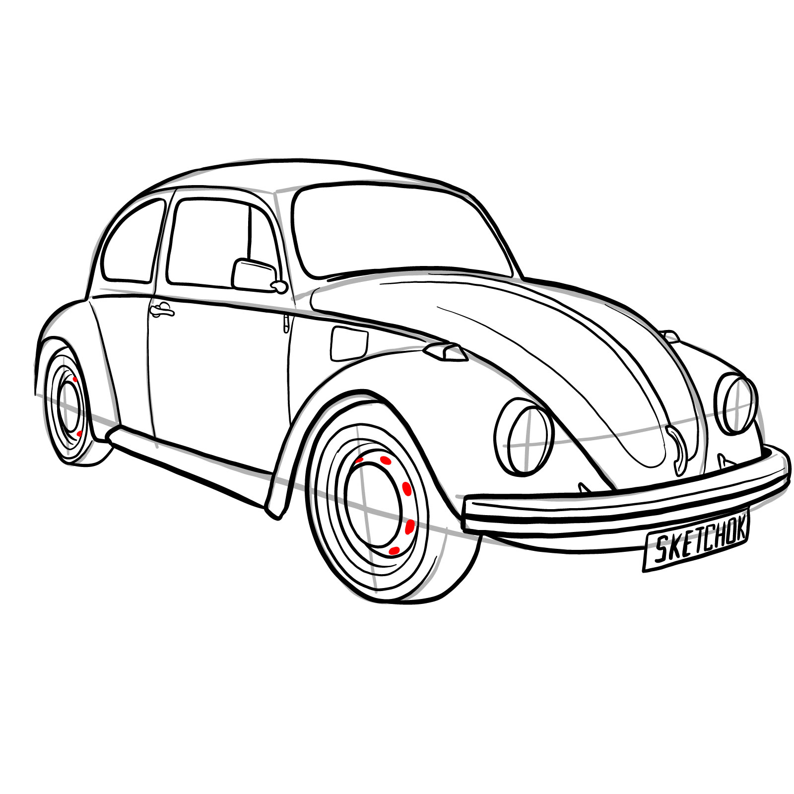 How to draw Volkswagen Beetle 1972 - step 33