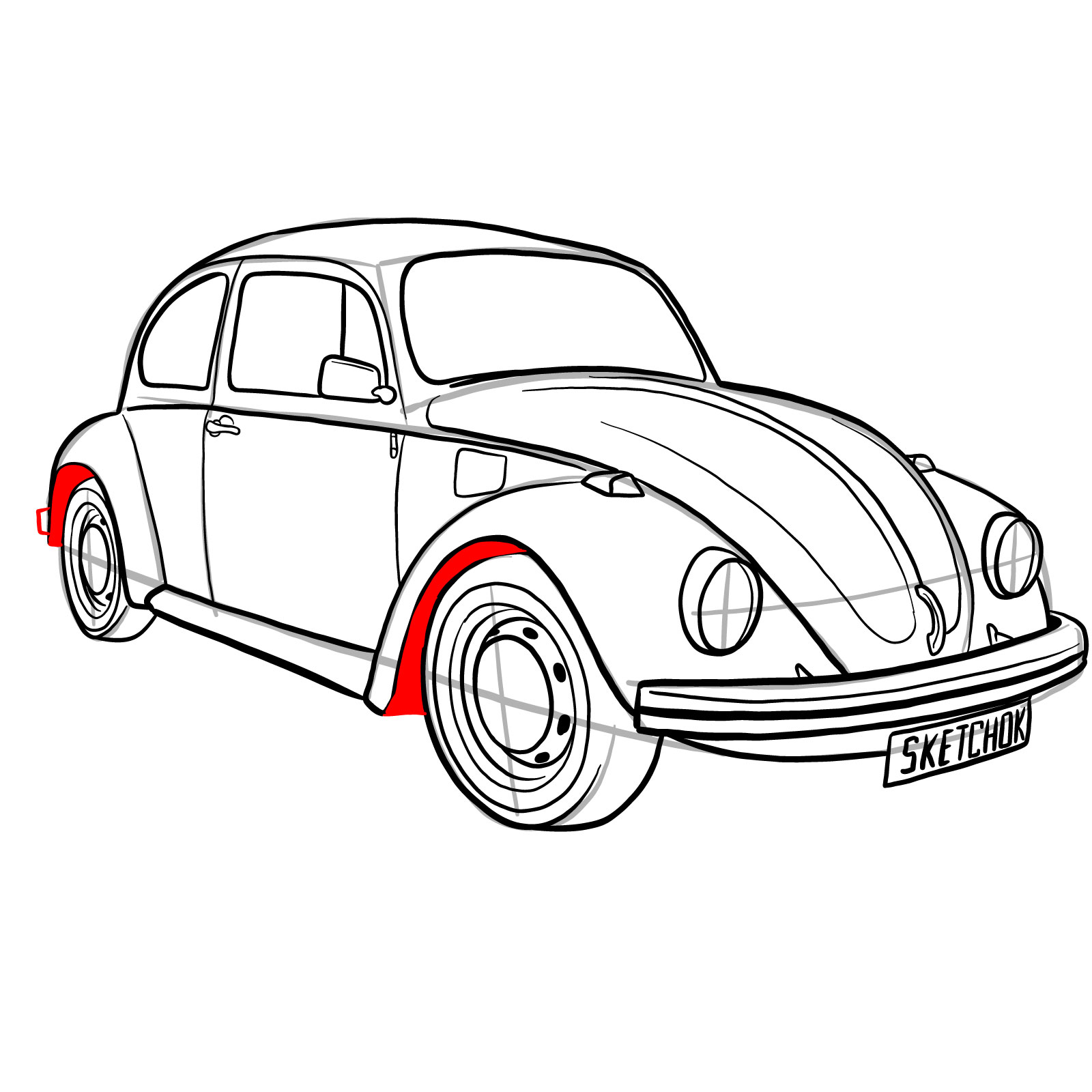 How to draw Volkswagen Beetle 1972 - step 34