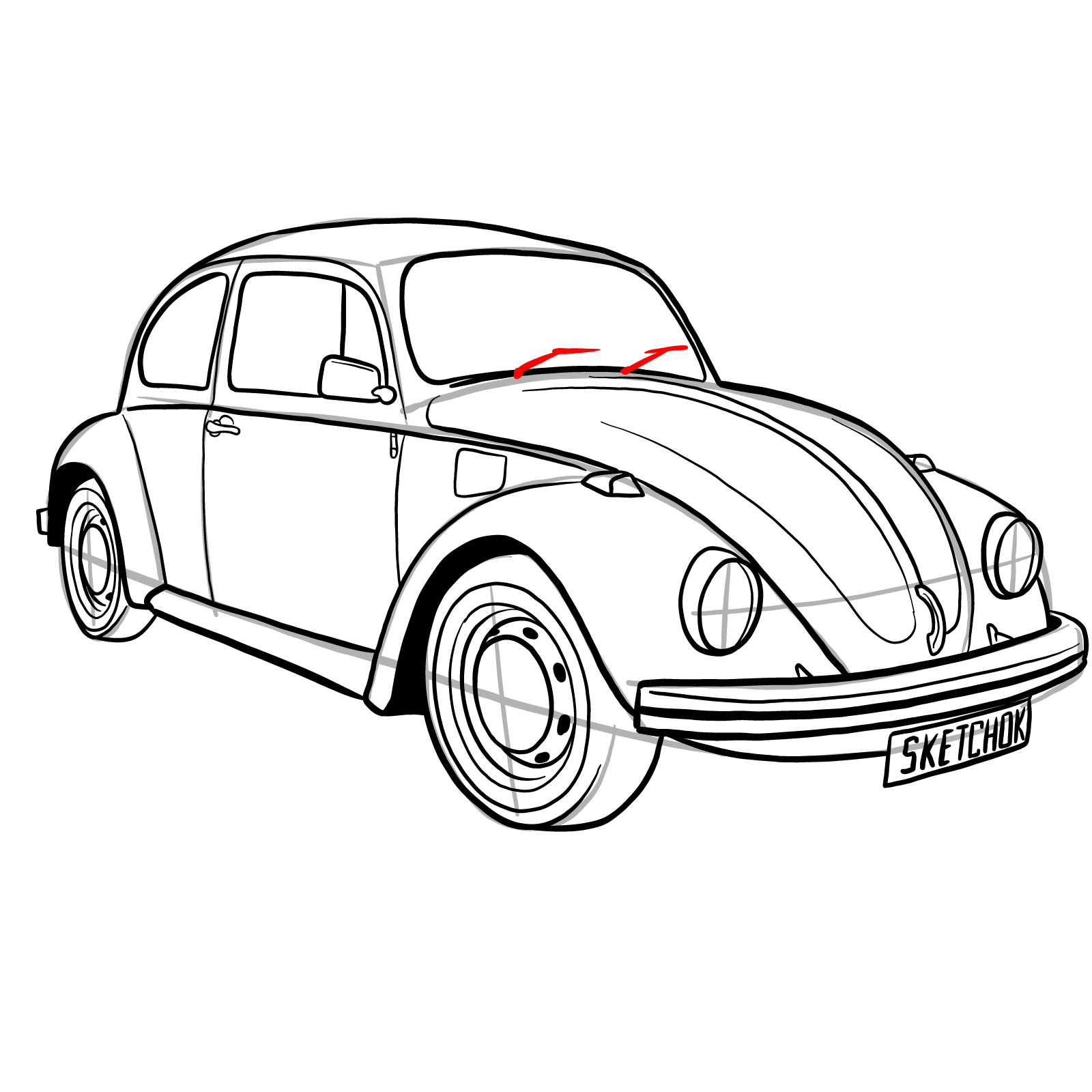 How to draw Volkswagen Beetle 1972 - step 35