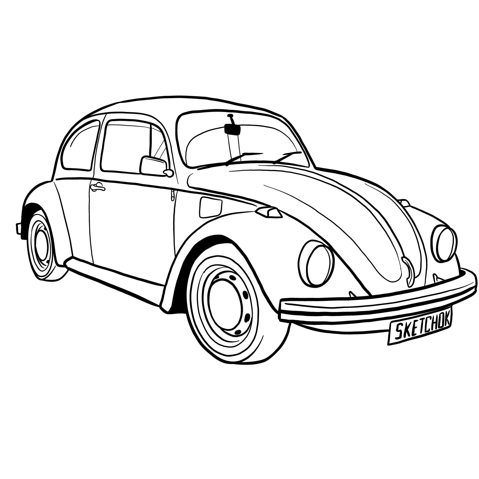 How to draw Volkswagen Beetle 1972 - coloring