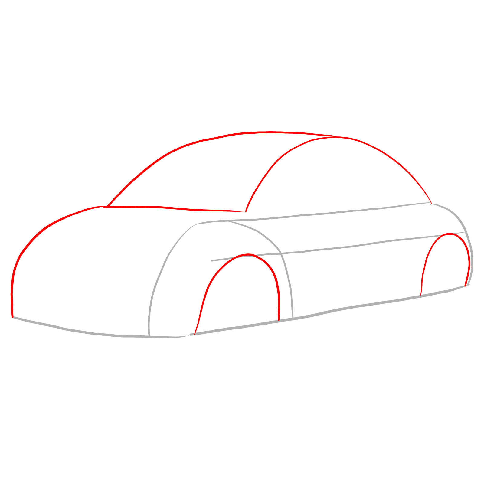 How to draw Volkswagen New Beetle - step 02