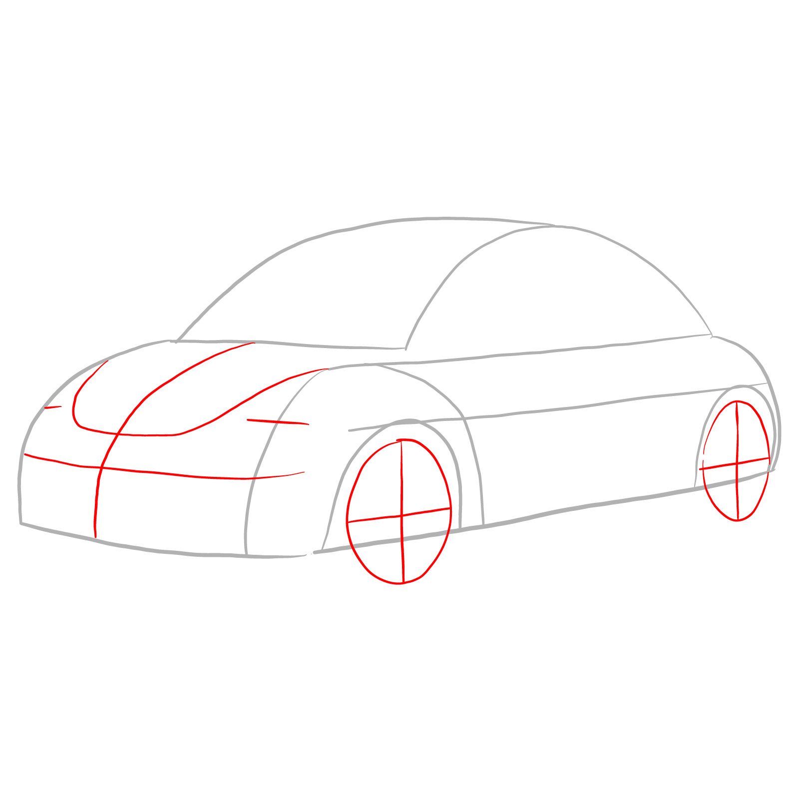 How to draw Volkswagen New Beetle - step 03