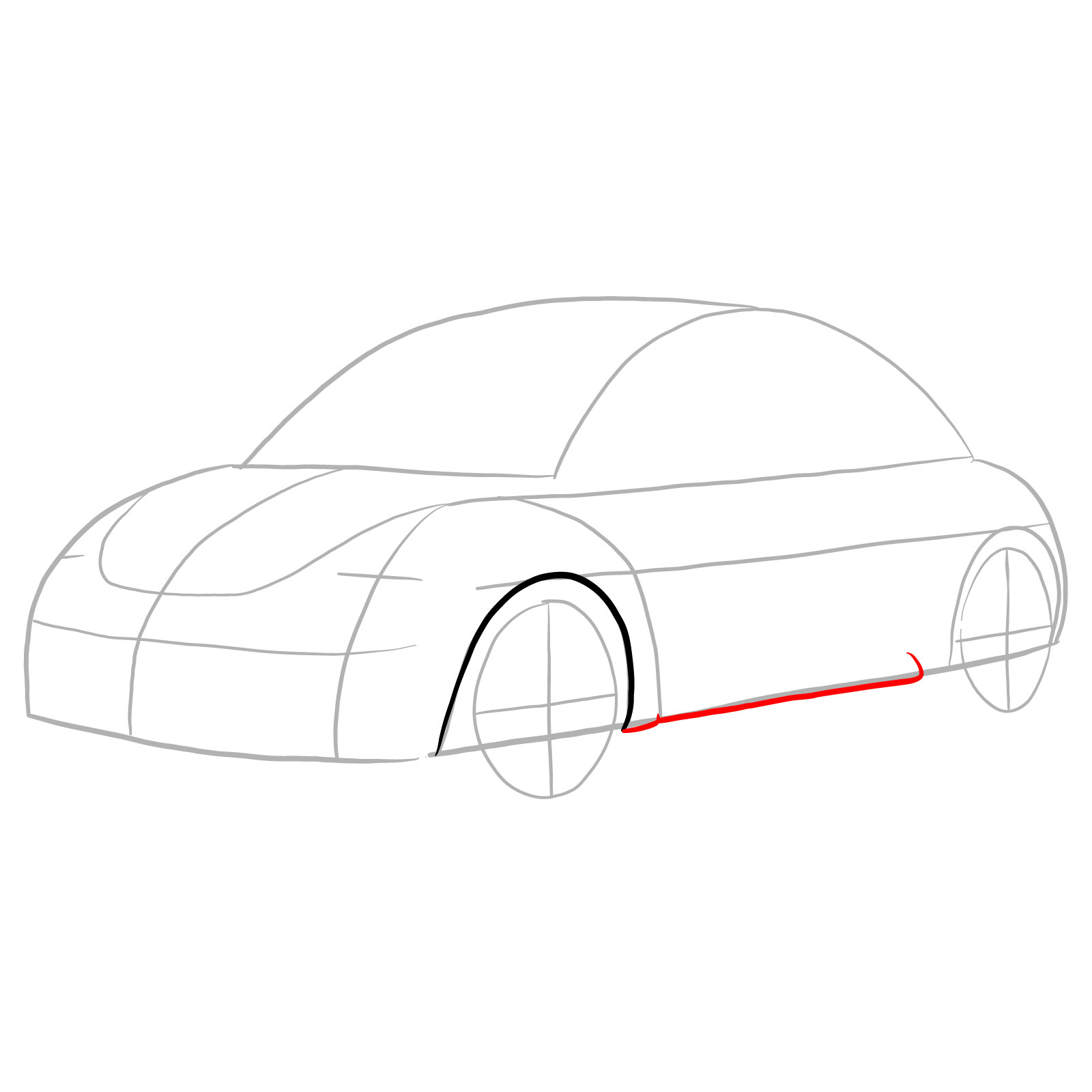 How to draw Volkswagen New Beetle - step 05