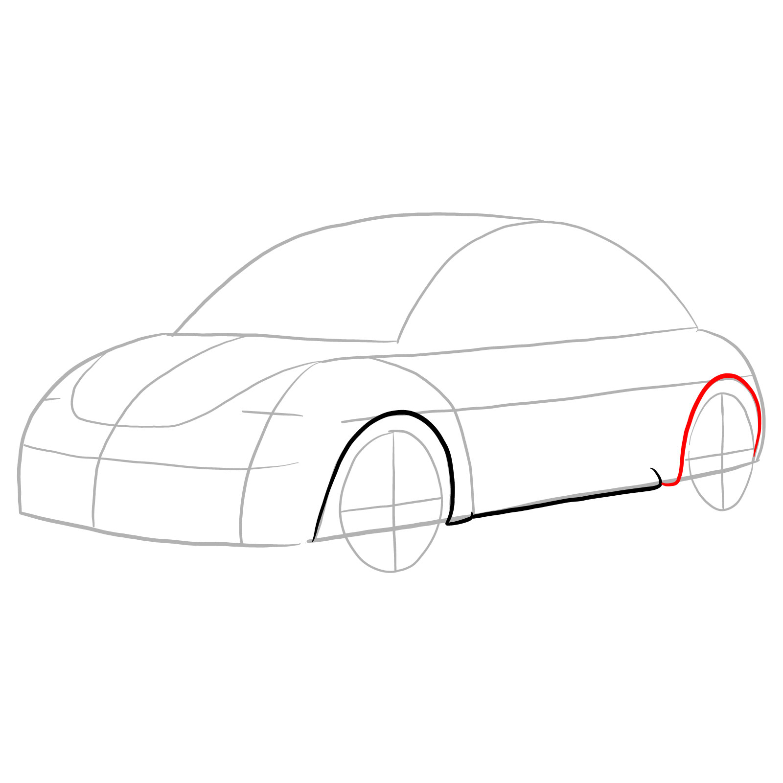 How to draw Volkswagen New Beetle - step 06